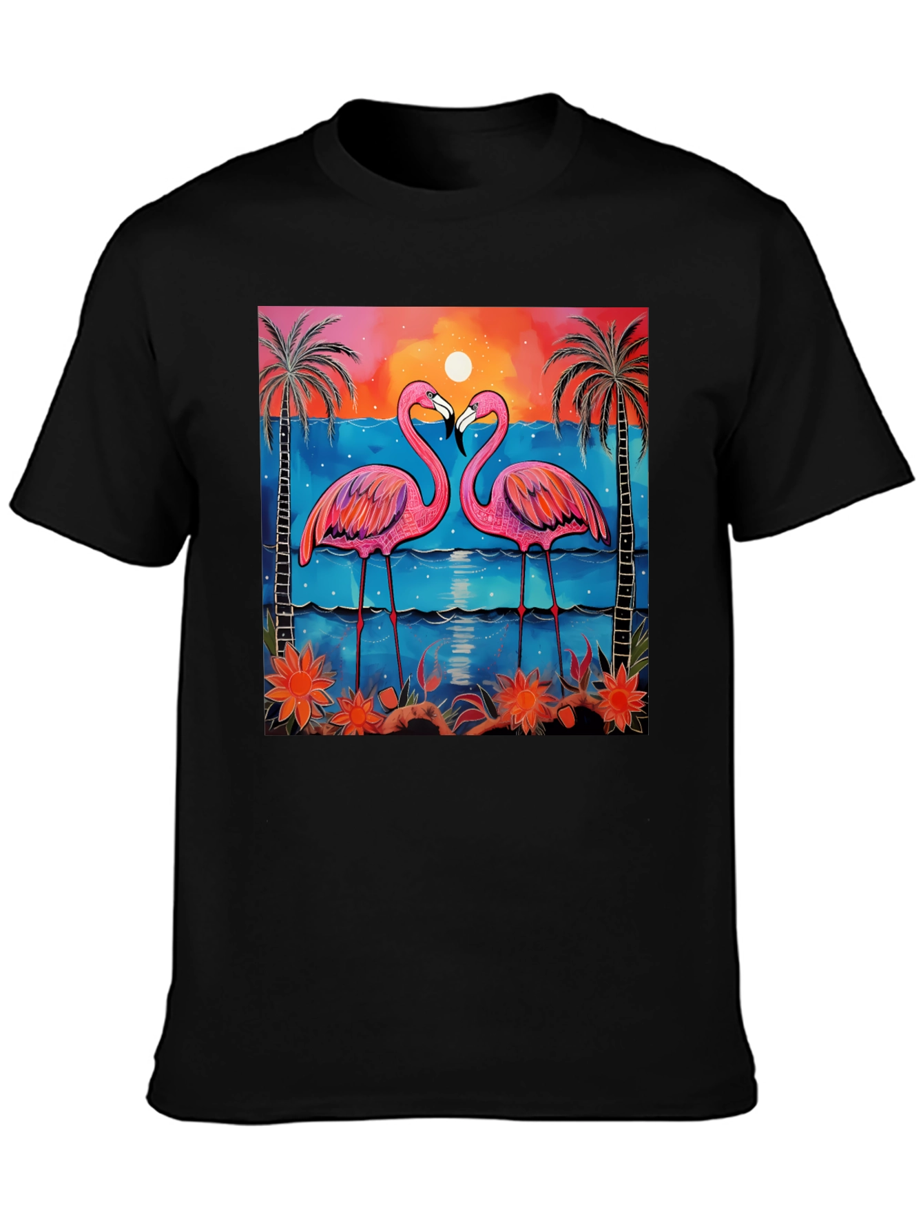 Tropical Flamingo Sunset Graphic Tee