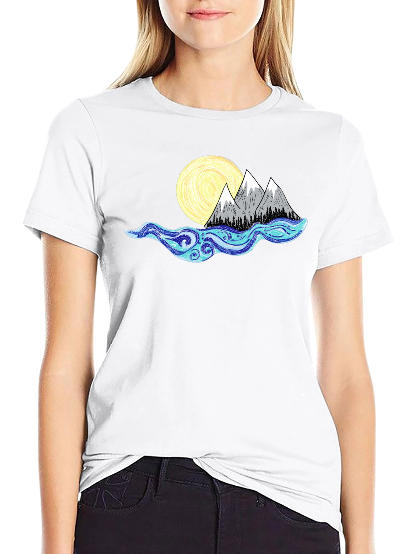 Mountain Moon Graphic Tee - Black