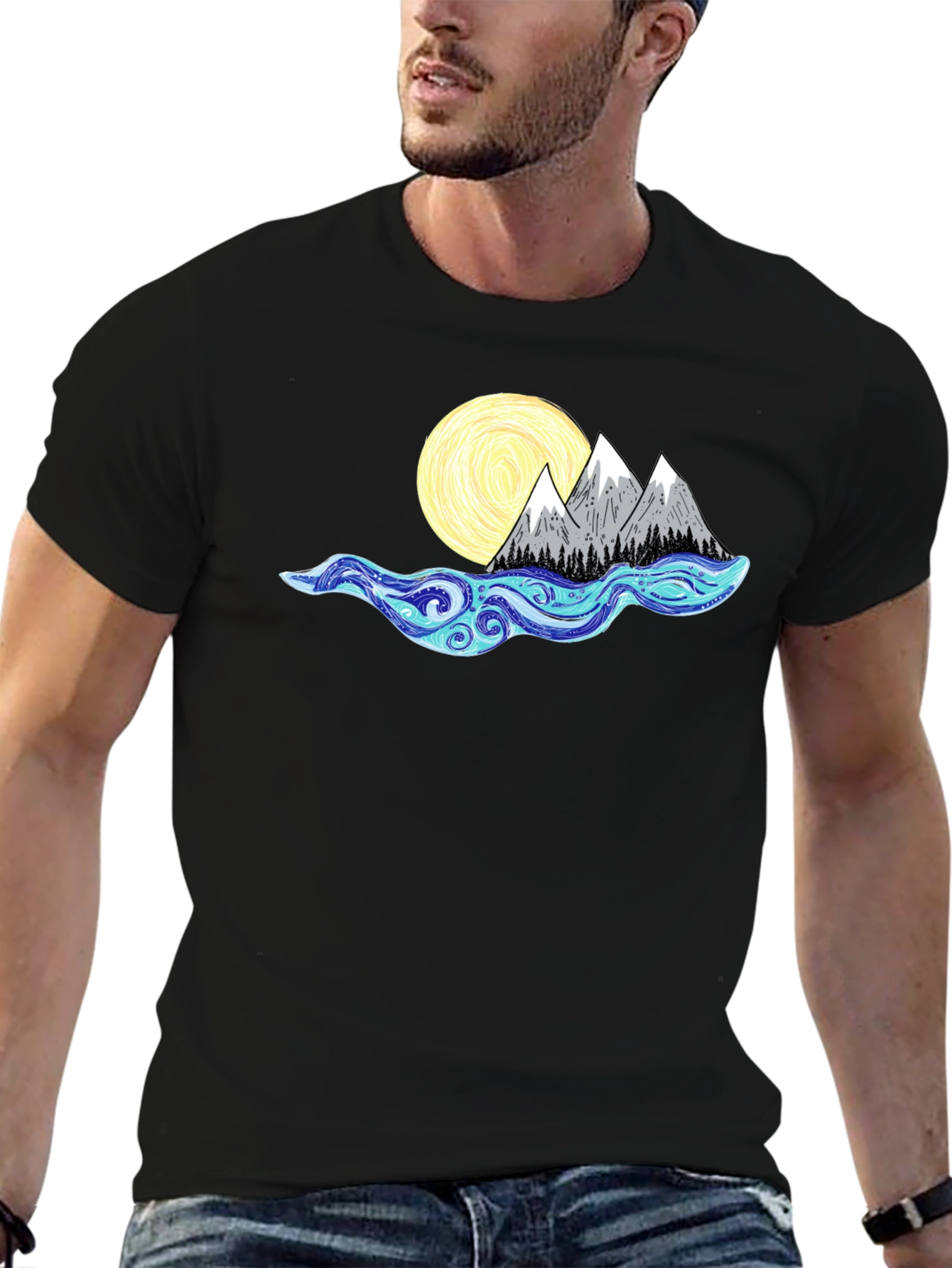Mountain Moon Graphic Tee - Black