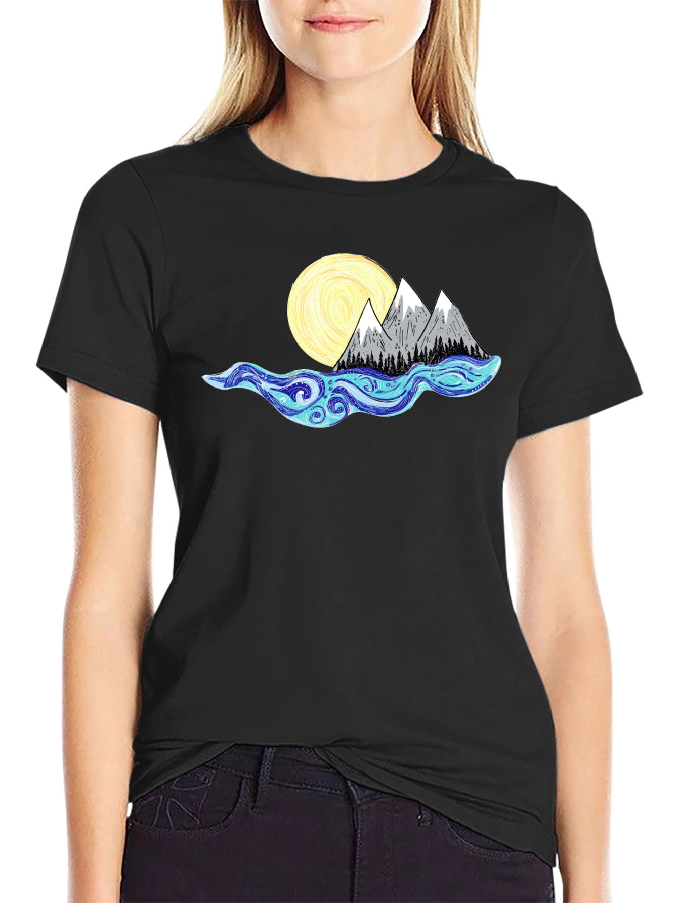 Mountain Moon Graphic Tee - Black