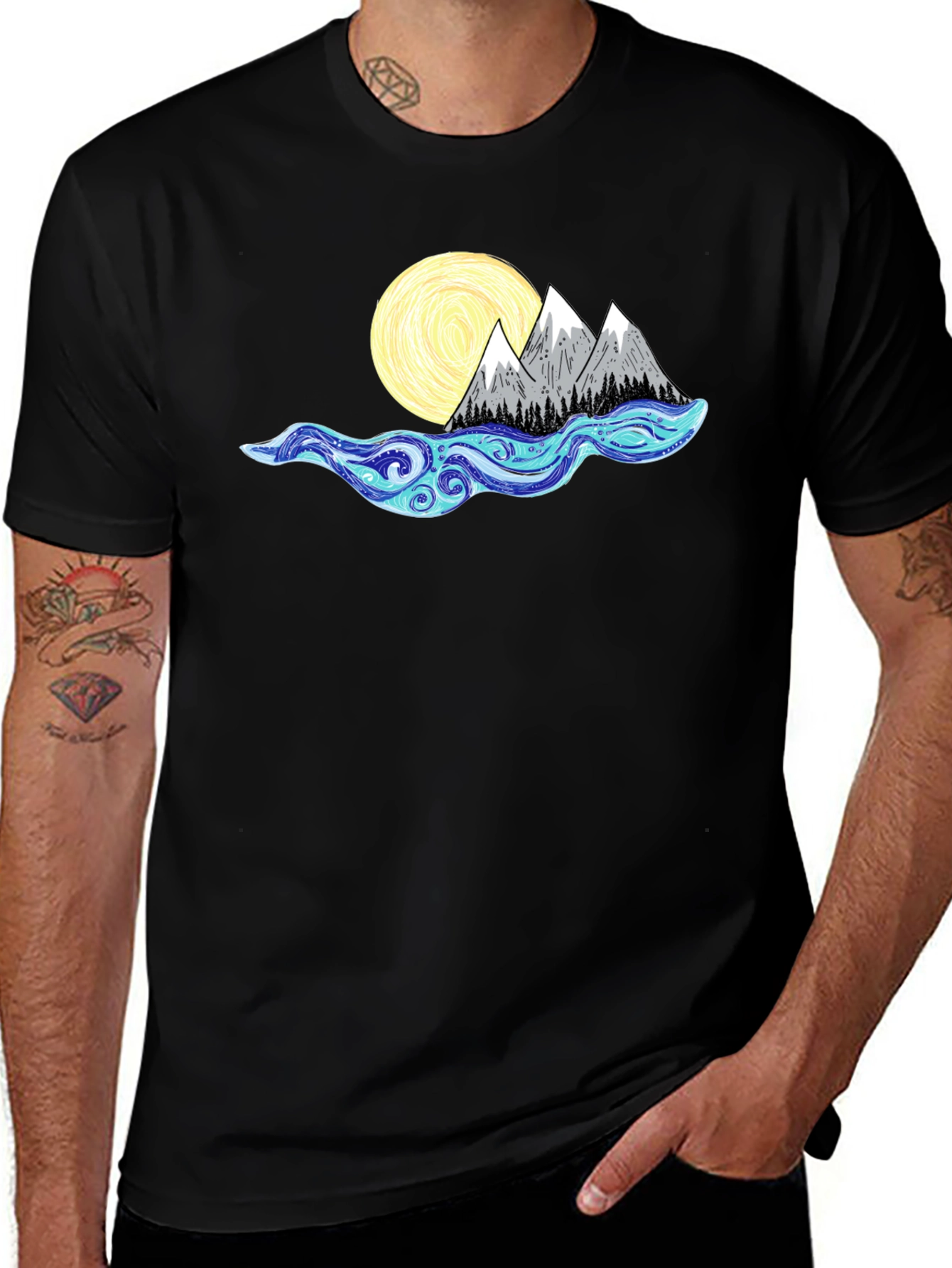 Mountain Moon Graphic Tee - Black