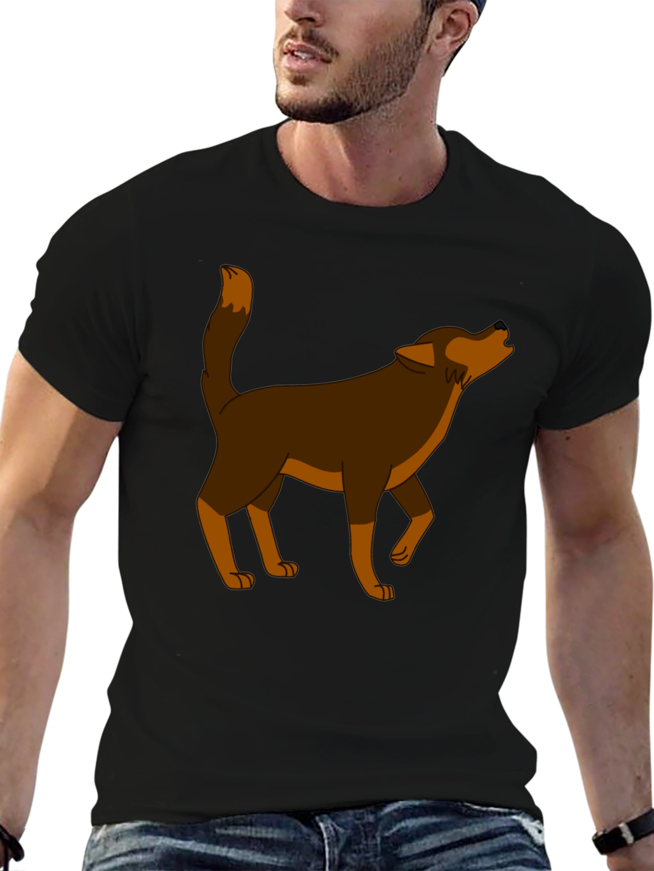 Cartoon Wolf Graphic Tee - Black