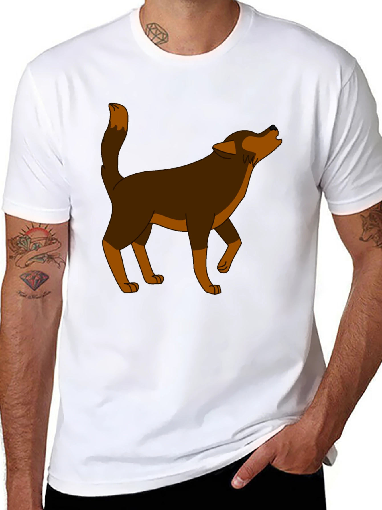 Cartoon Wolf Graphic Tee - Black