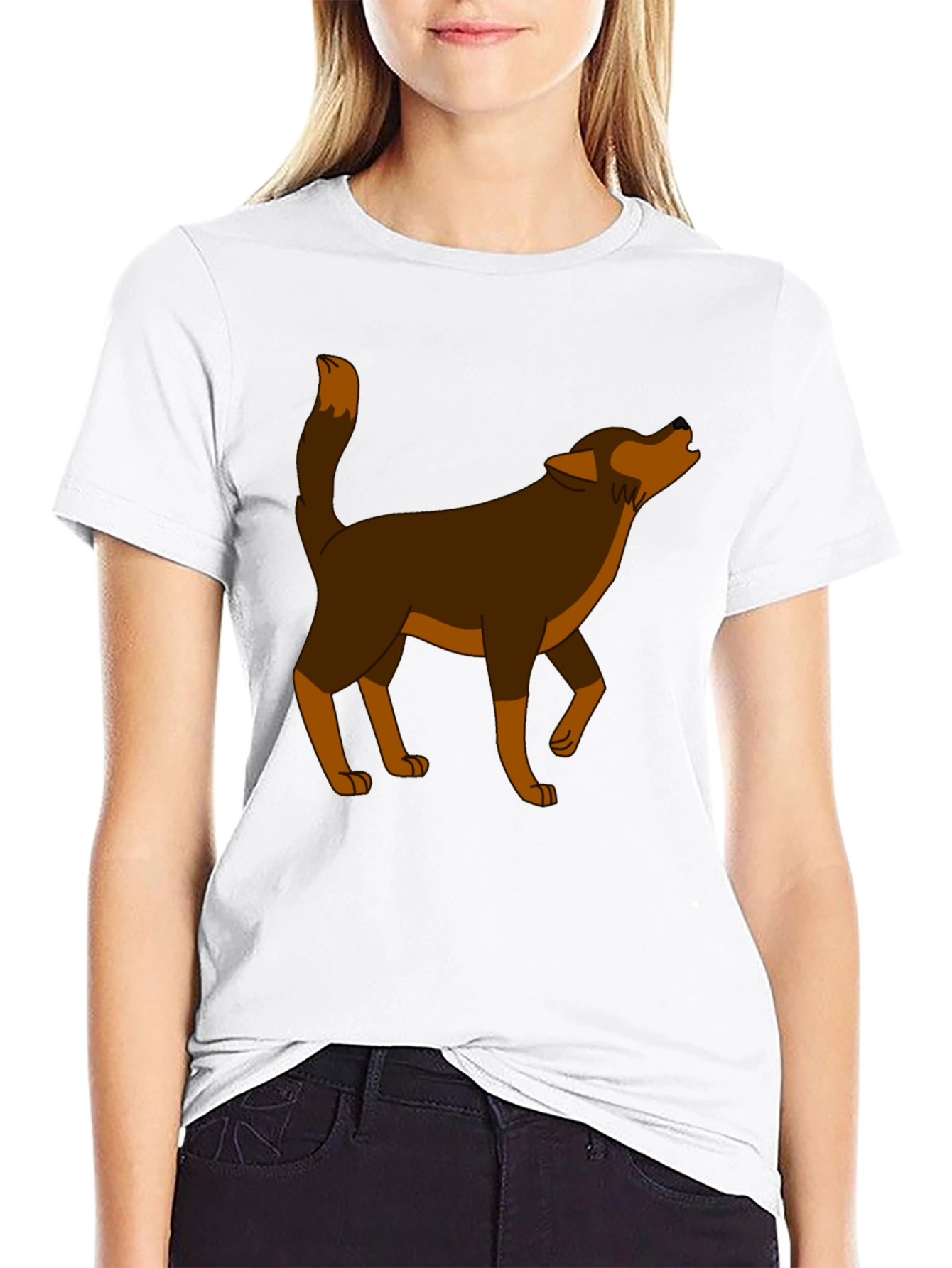 Cartoon Wolf Graphic Tee - Black