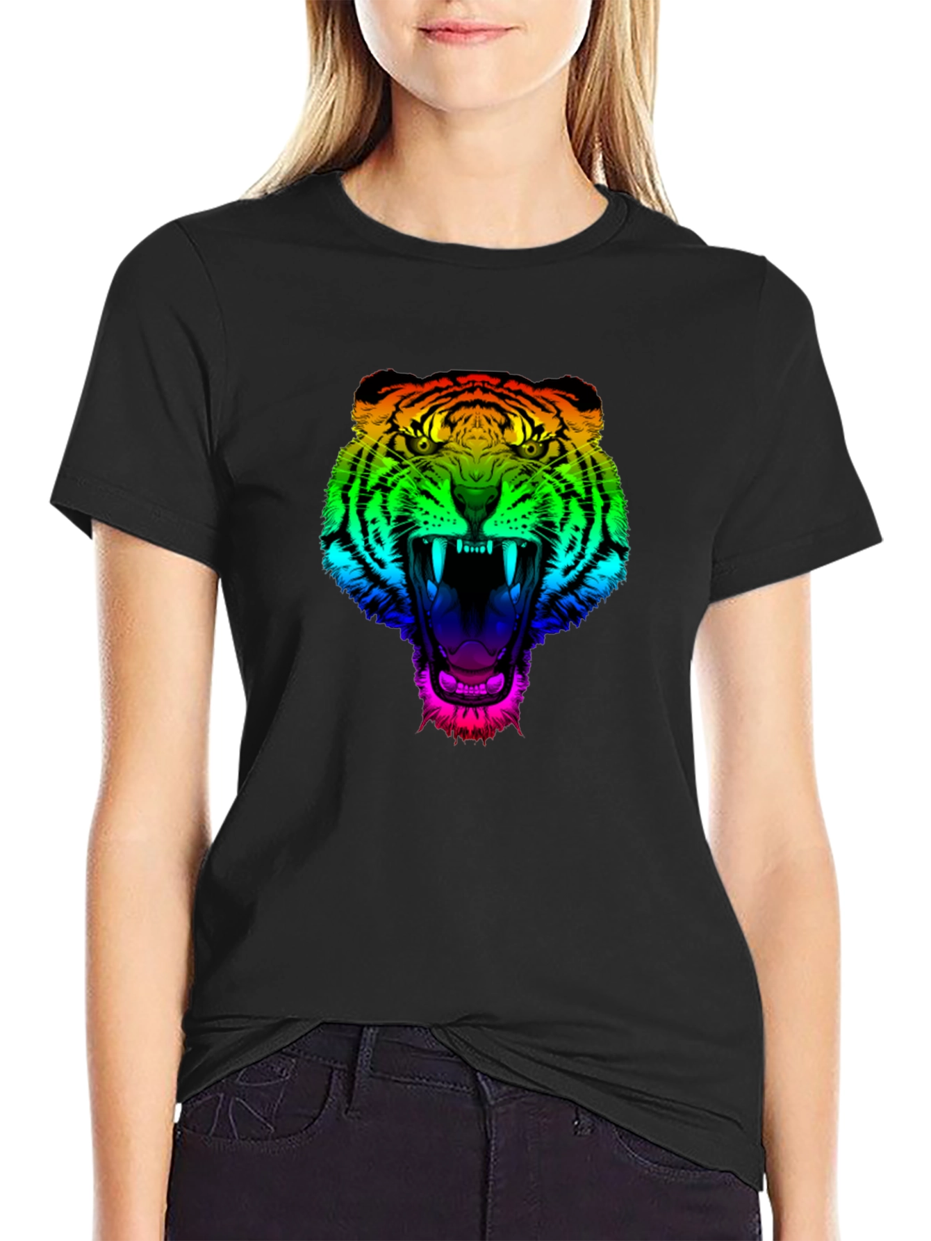 Rainbow Tiger Graphic Tee - Mens Black T-Shirt