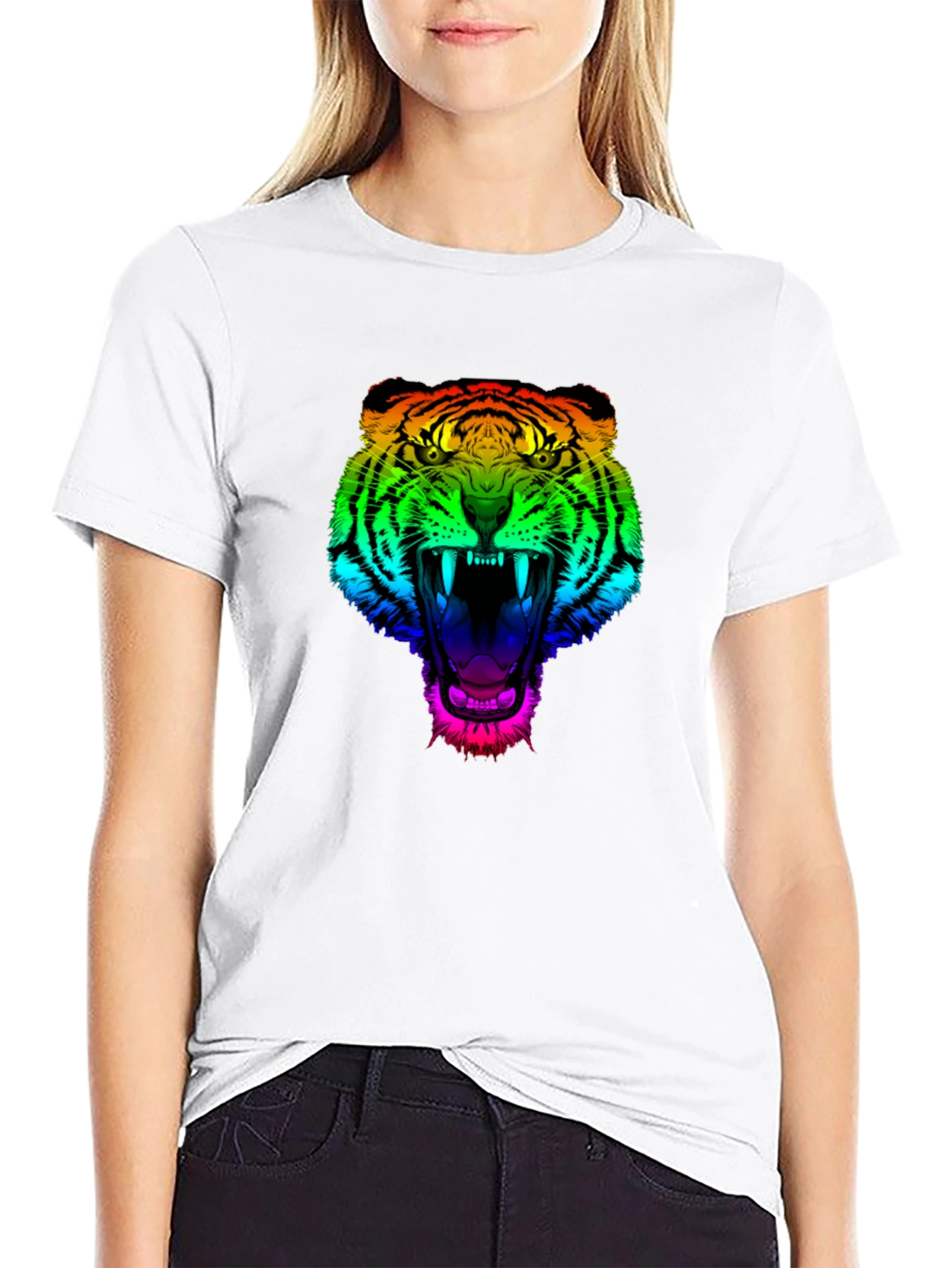 Rainbow Tiger Graphic Tee - Mens Black T-Shirt
