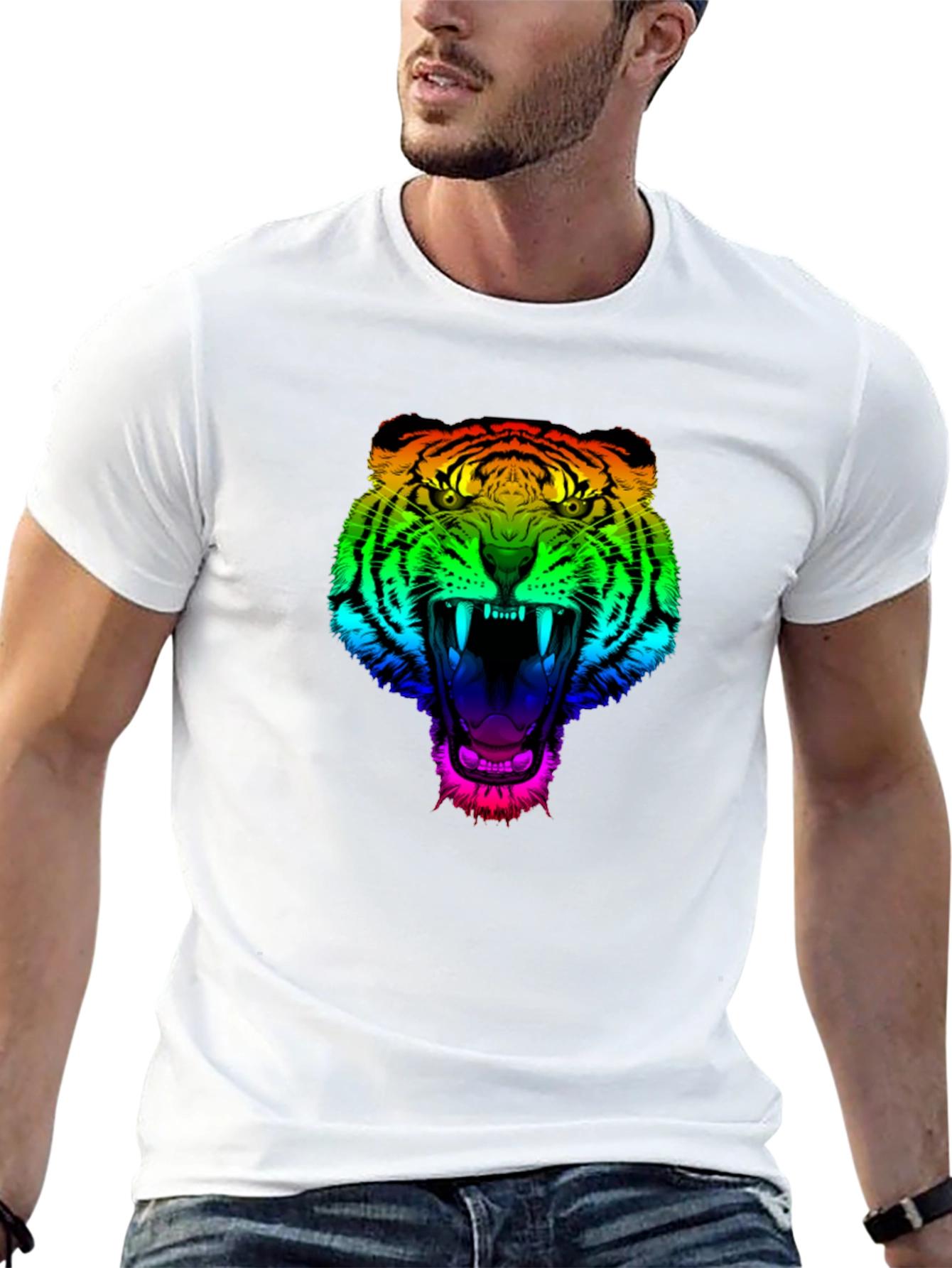 Rainbow Tiger Graphic Tee - Mens Black T-Shirt