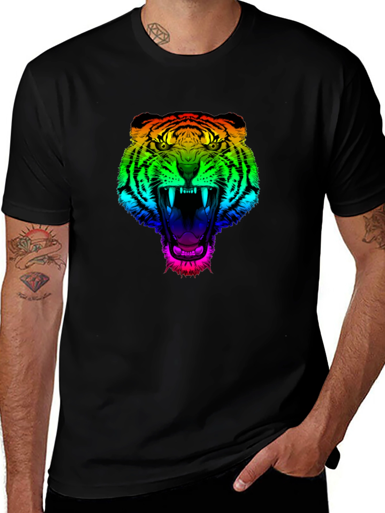 Rainbow Tiger Graphic Tee - Mens Black T-Shirt