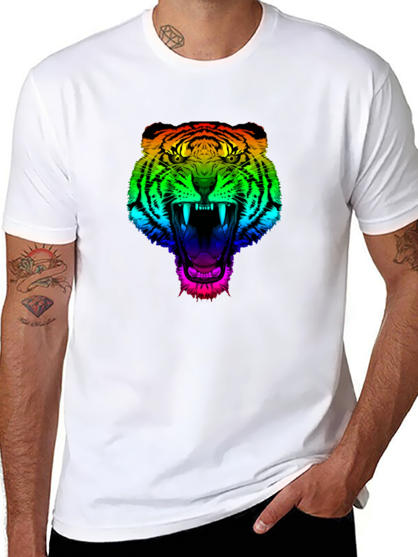 Rainbow Tiger Graphic Tee - Mens Black T-Shirt