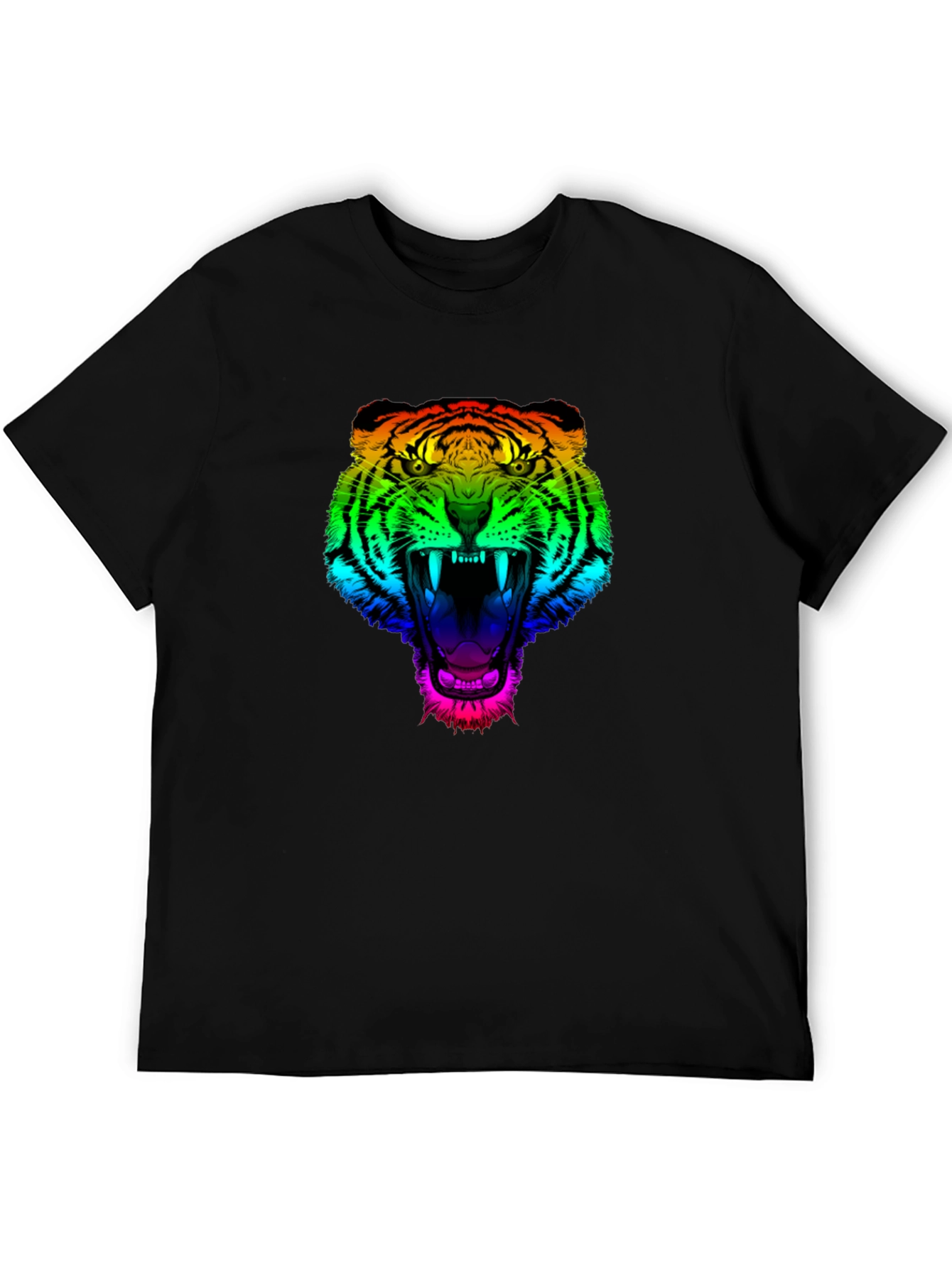 Rainbow Tiger Graphic Tee - Mens Black T-Shirt