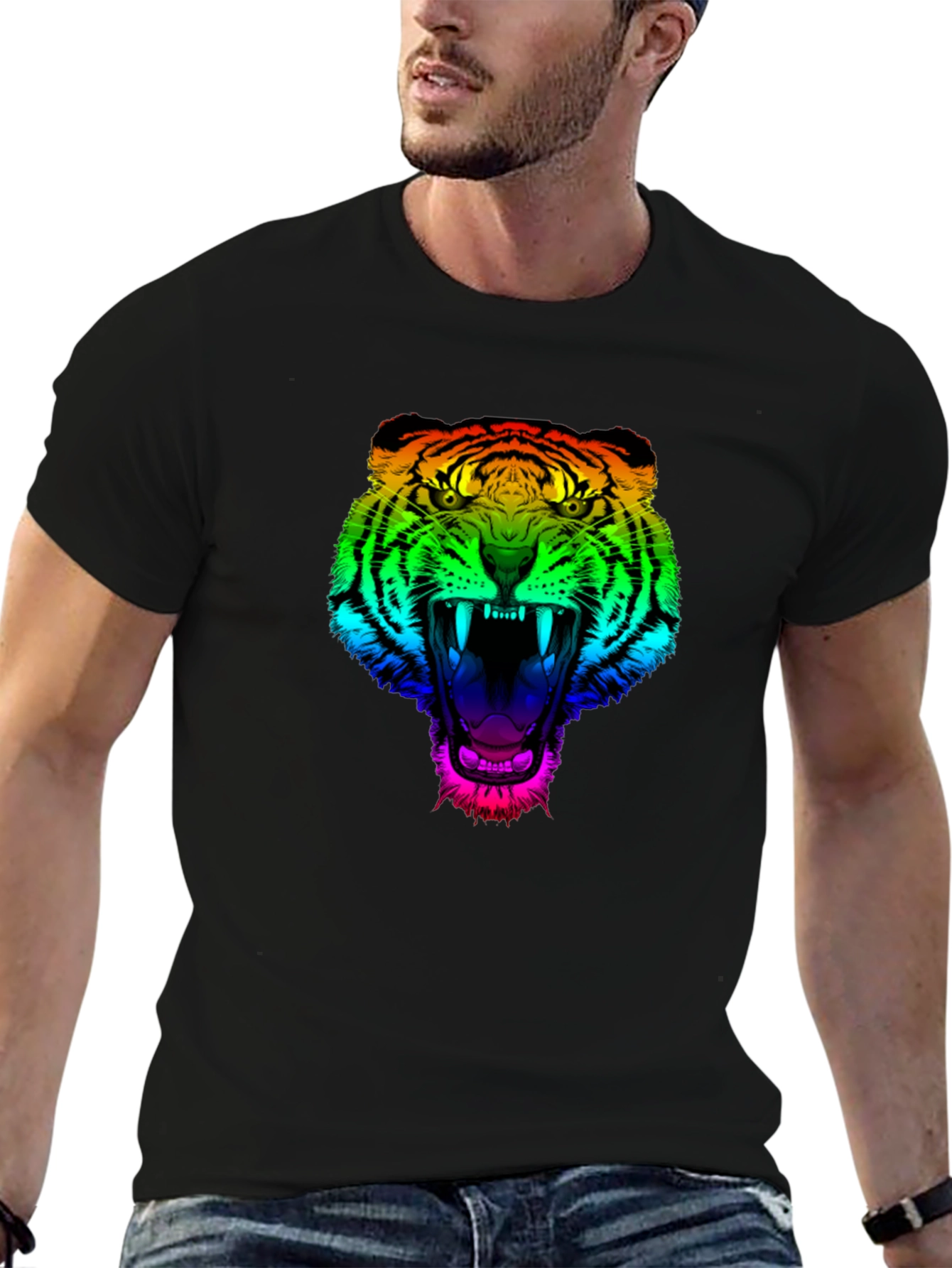 Rainbow Tiger Graphic Tee - Mens Black T-Shirt