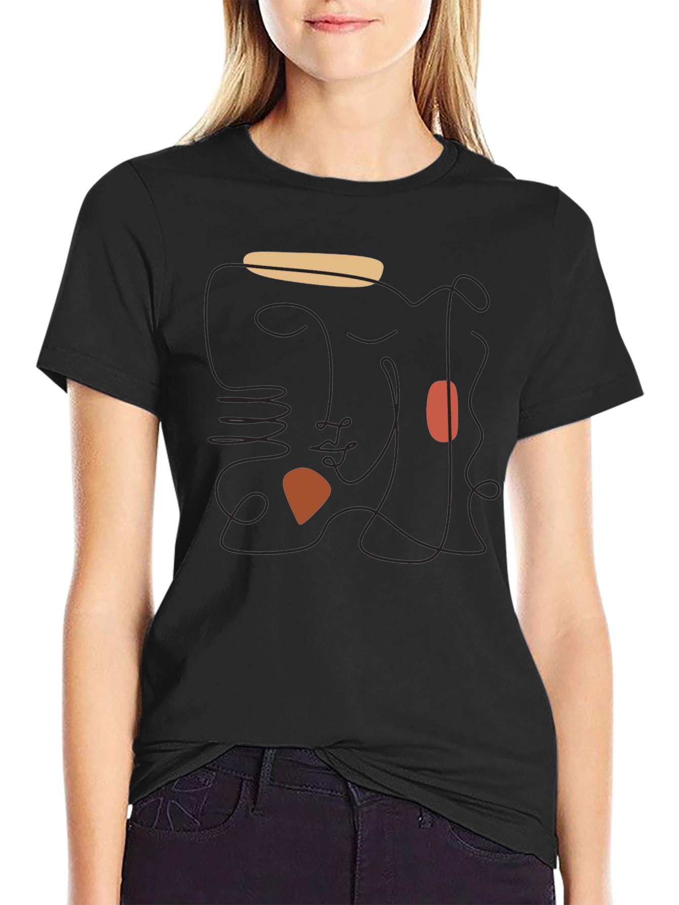 Abstract Face Graphic Black T-Shirt