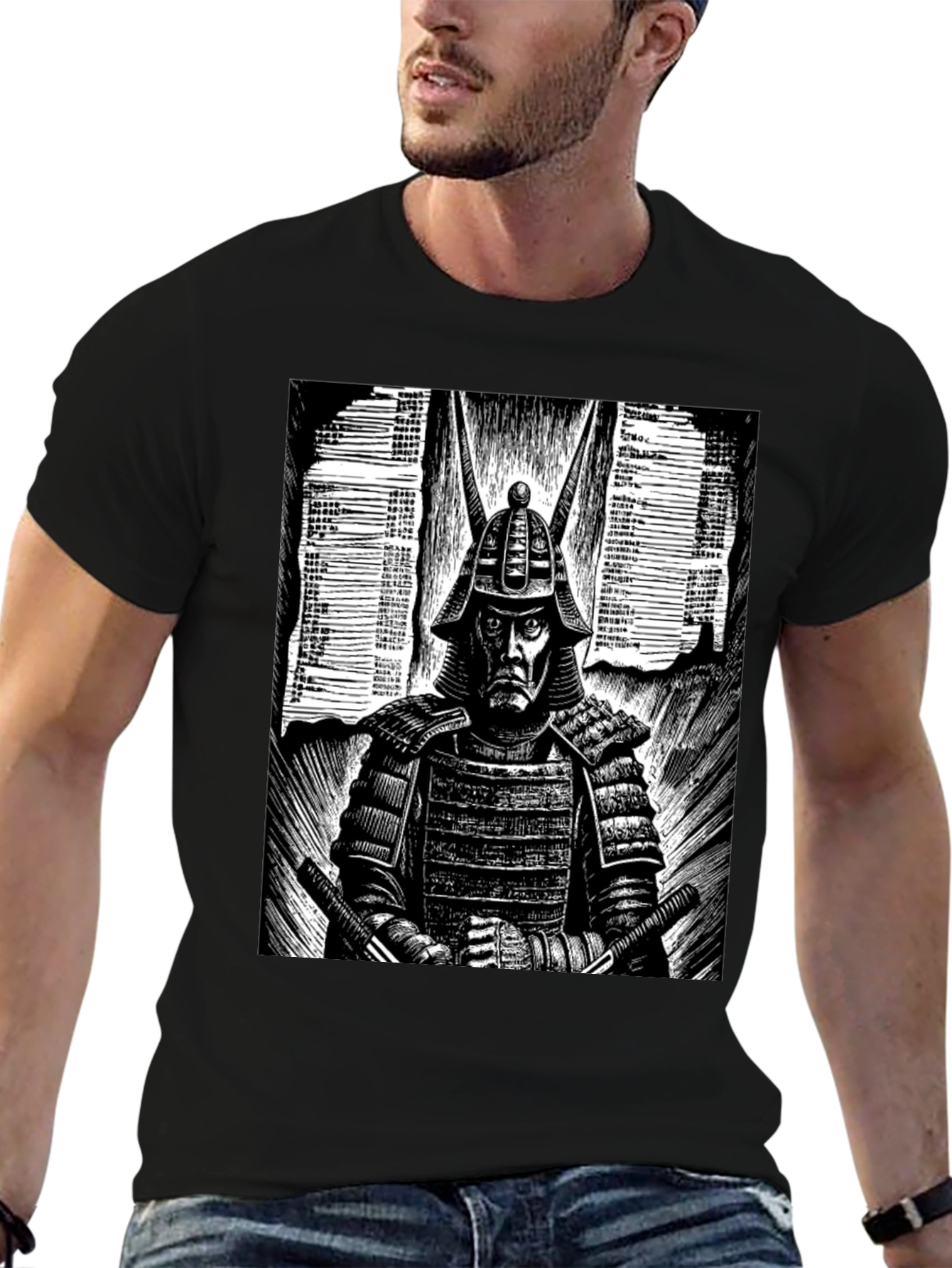 Samurai Graphic Tee - Black Cotton T-Shirt