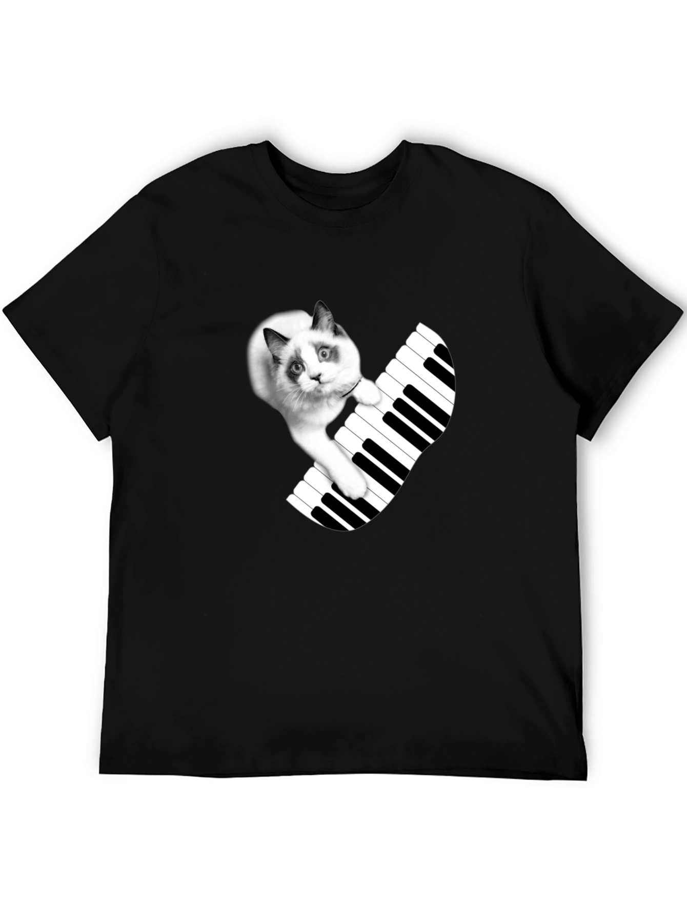 Cat Playing Piano T-Shirt - Novelty Tee