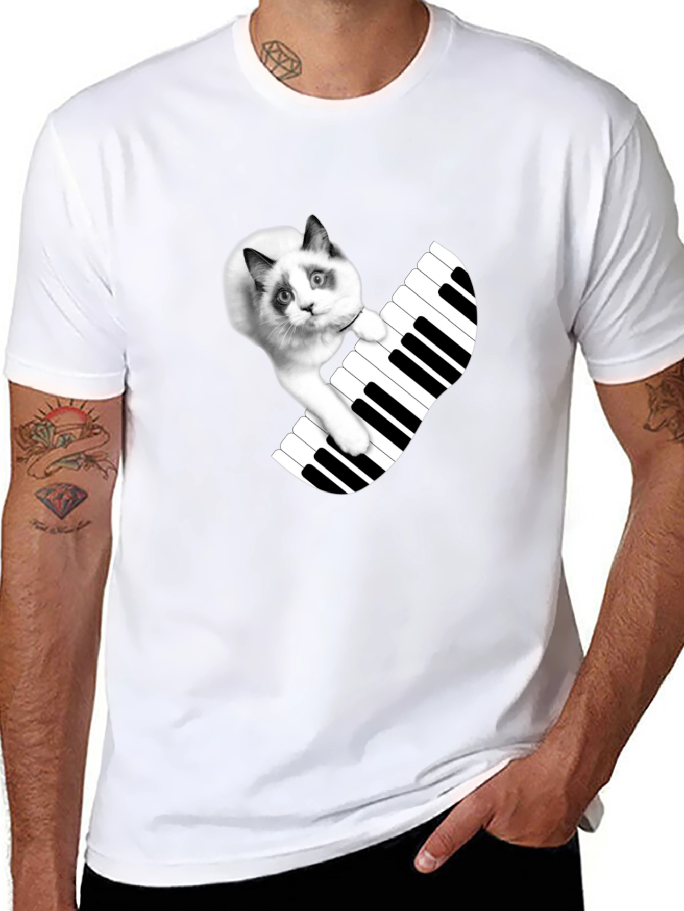 Cat Playing Piano T-Shirt - Novelty Tee