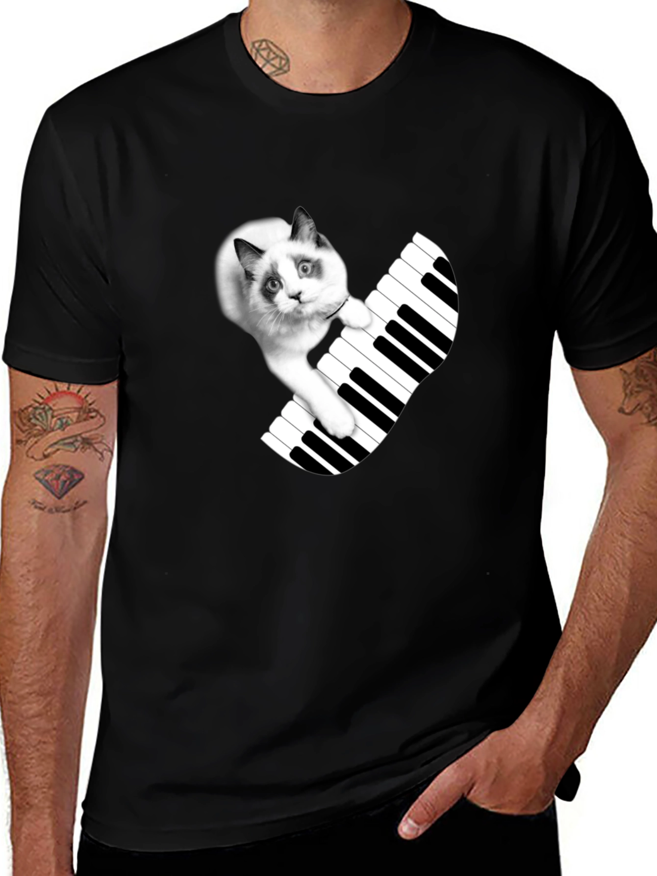 Cat Playing Piano T-Shirt - Novelty Tee