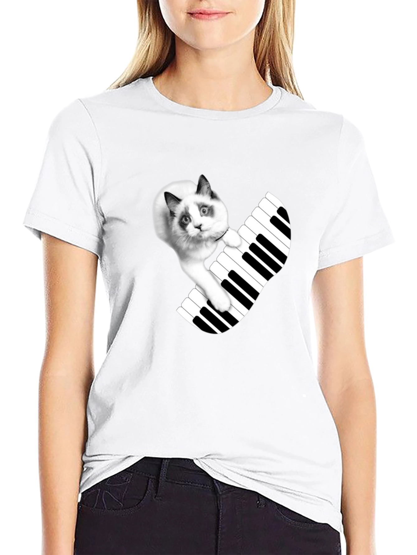 Cat Playing Piano T-Shirt - Novelty Tee