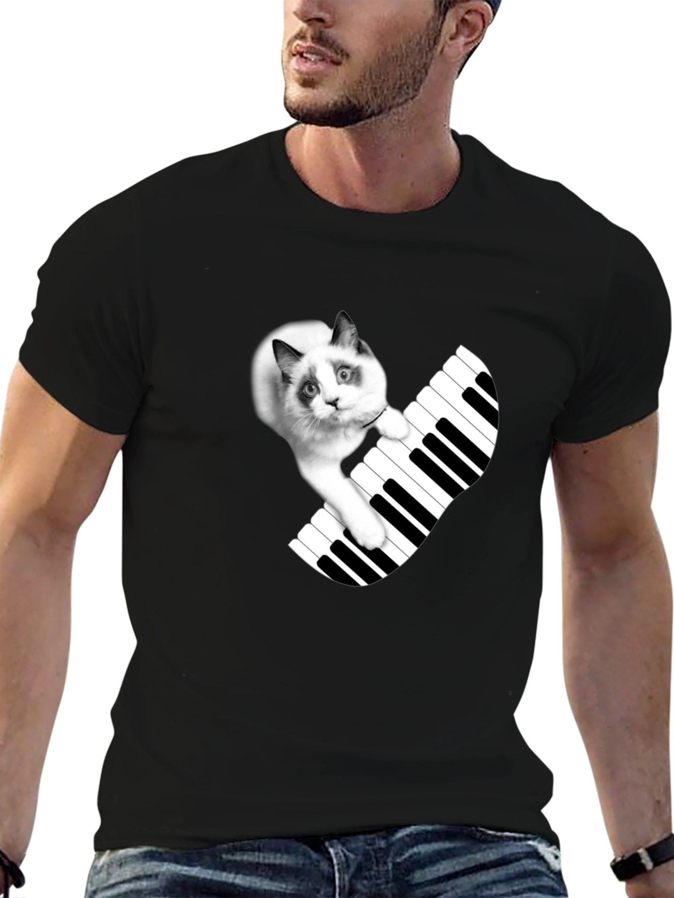Cat Playing Piano T-Shirt - Novelty Tee