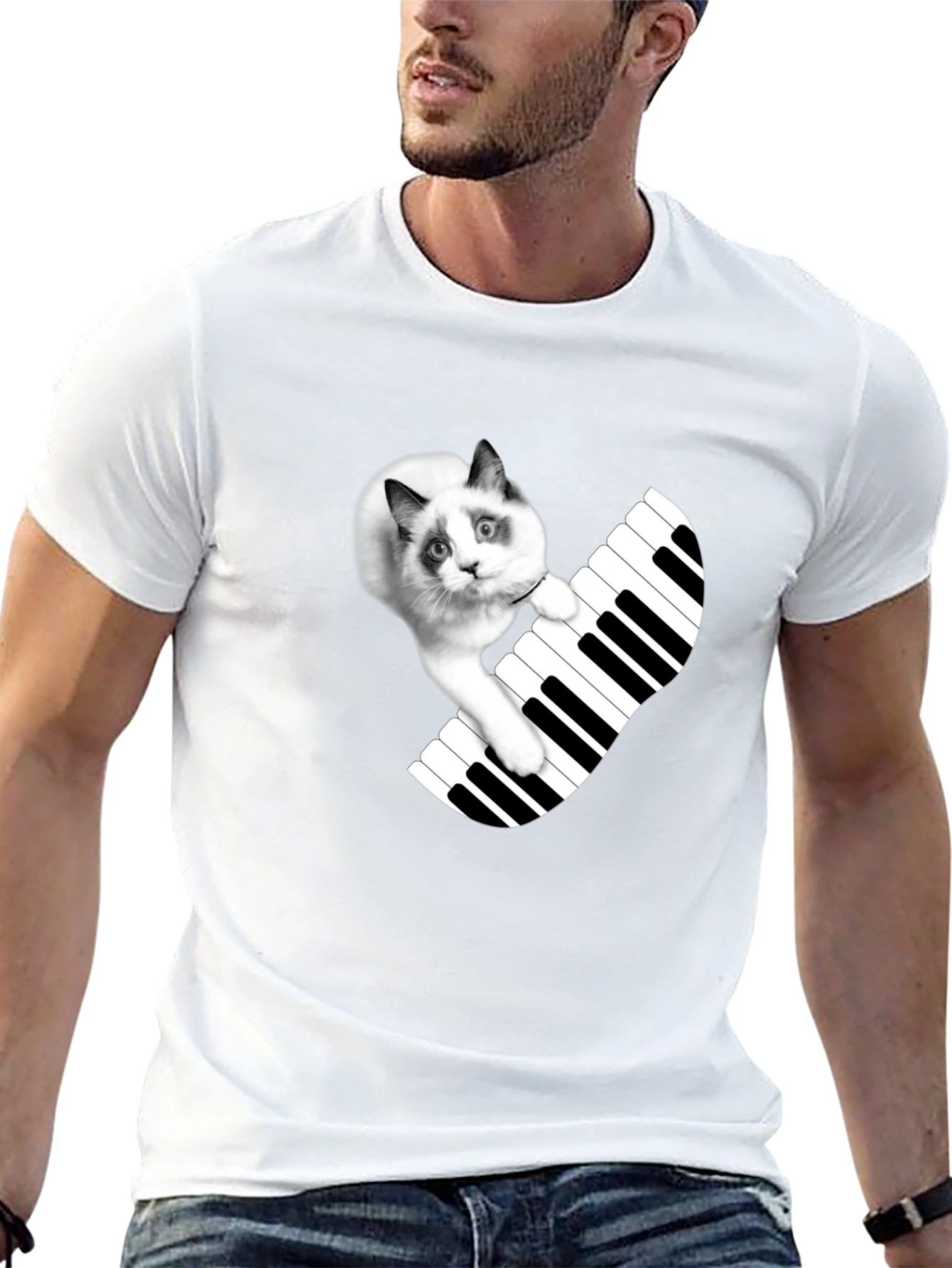 Cat Playing Piano T-Shirt - Novelty Tee