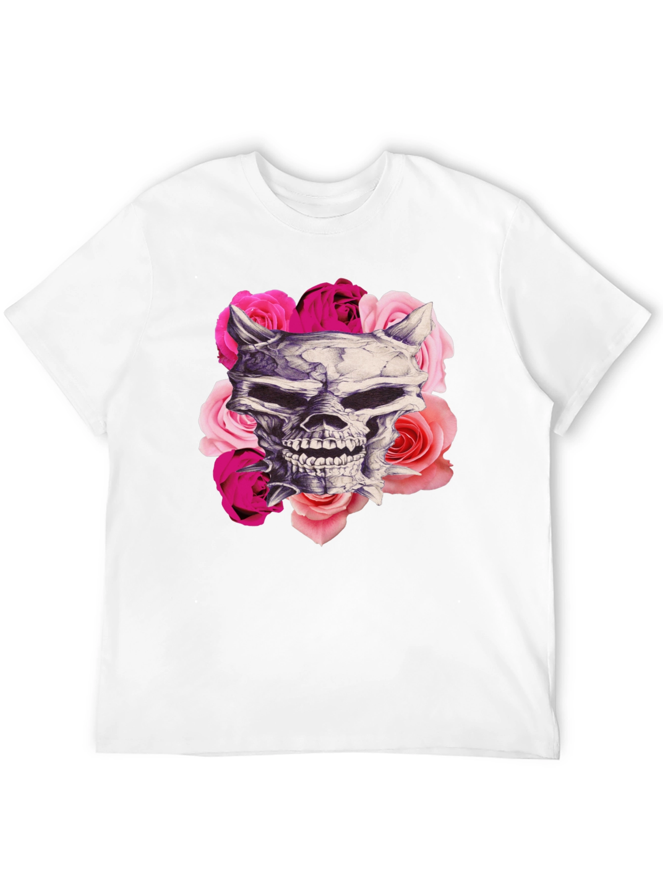 Skull and Roses Graphic Print Black T-Shirt