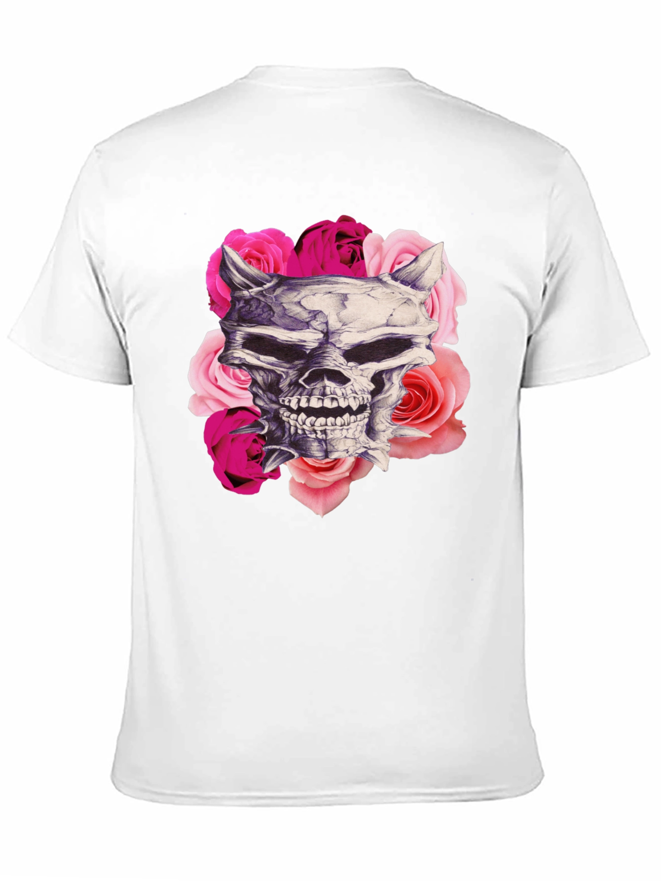 Skull and Roses Graphic Print Black T-Shirt