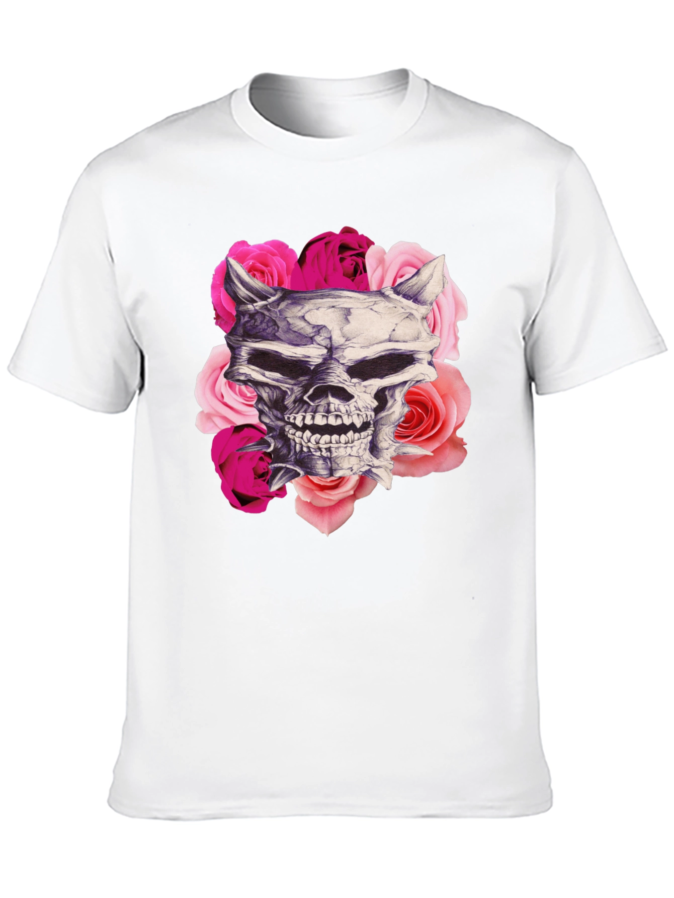 Skull and Roses Graphic Print Black T-Shirt
