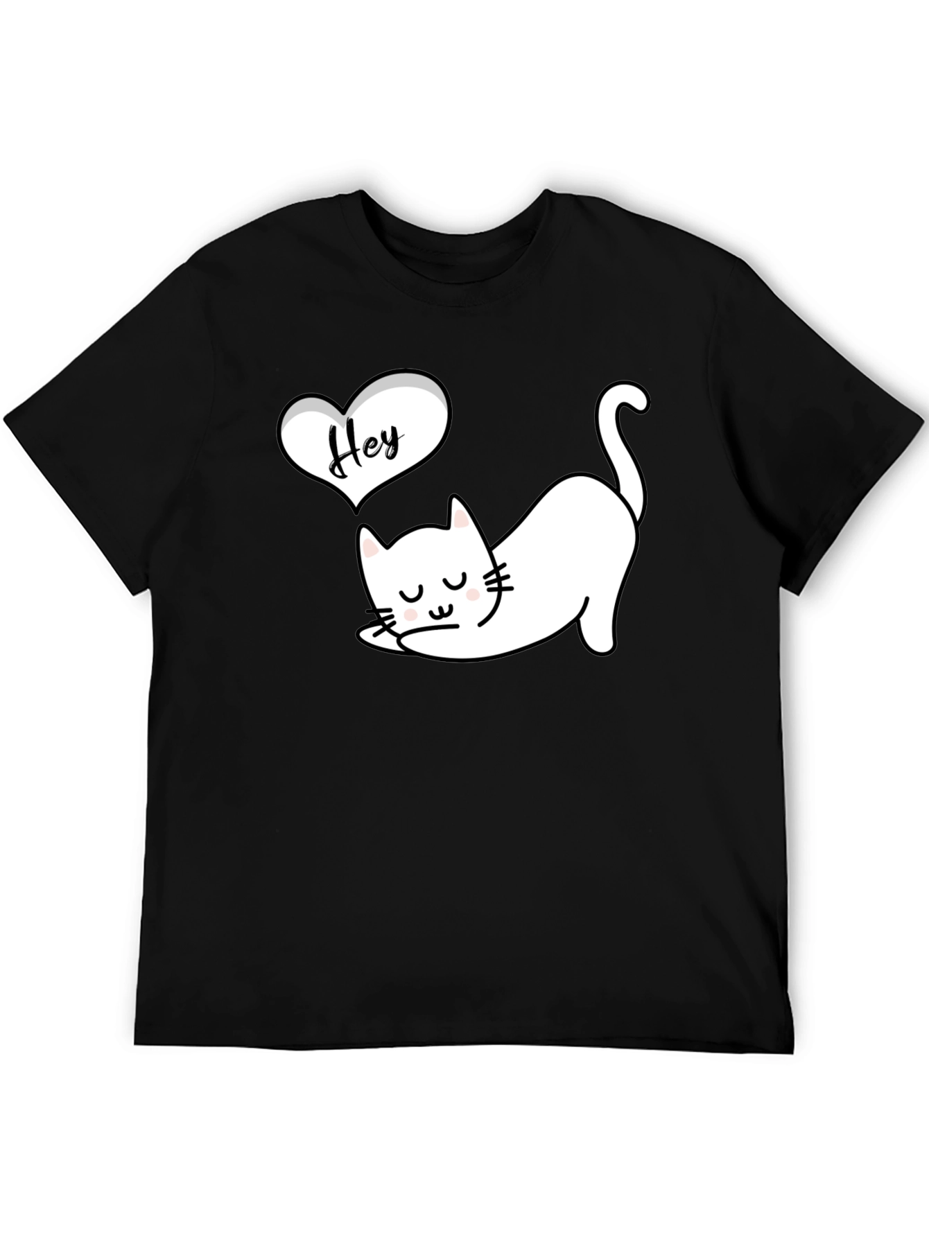 Cute Cat Hey Black Graphic Tee