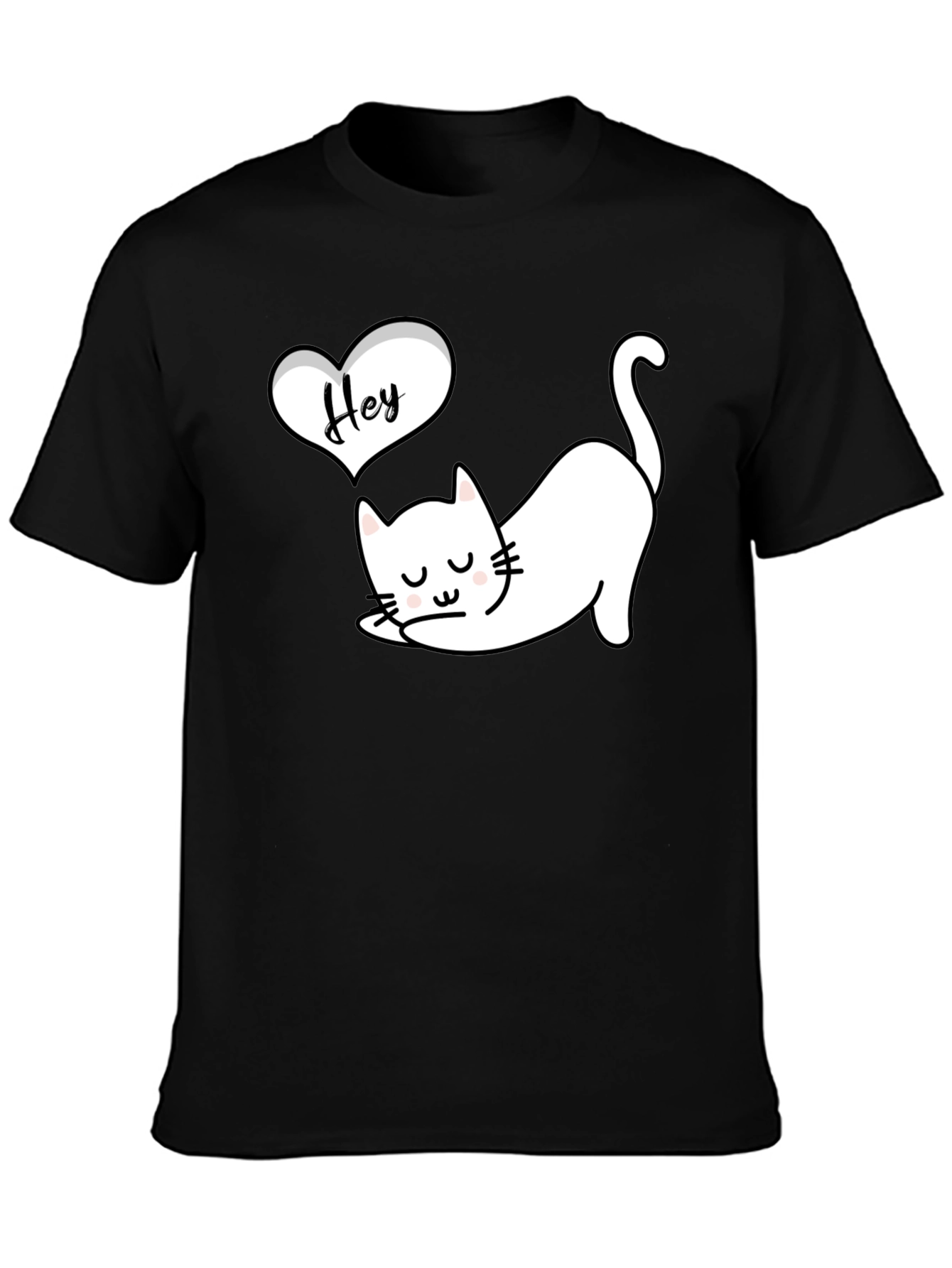 Cute Cat Hey Black Graphic Tee