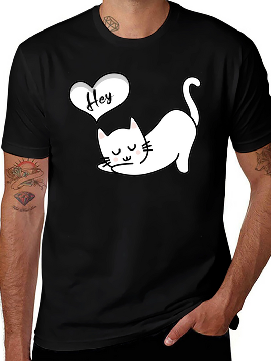 Cute Cat Hey Black Graphic Tee