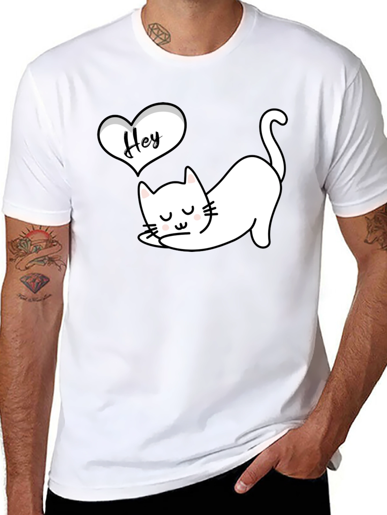 Cute Cat Hey Black Graphic Tee