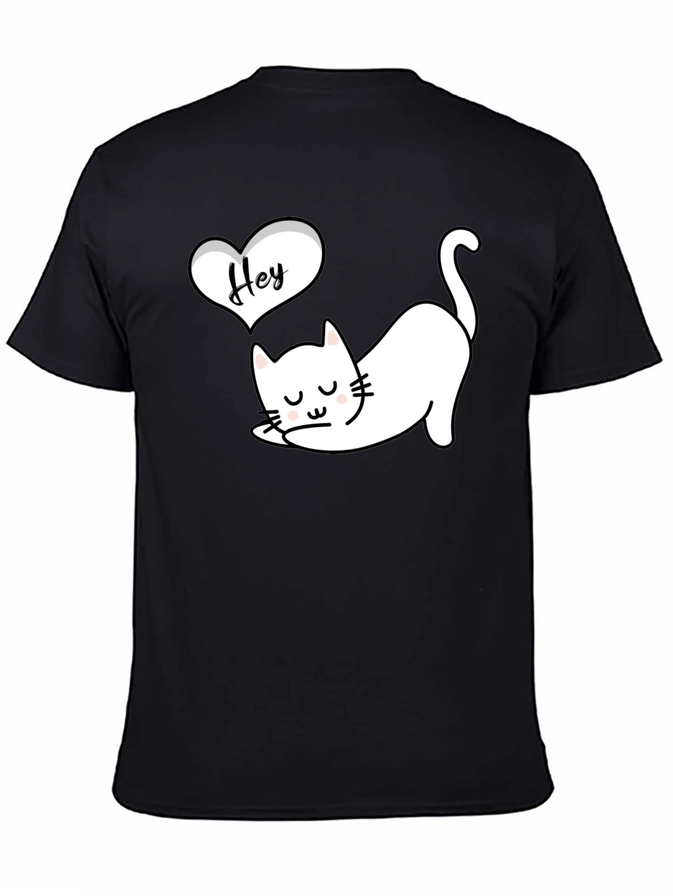 Cute Cat Hey Black Graphic Tee