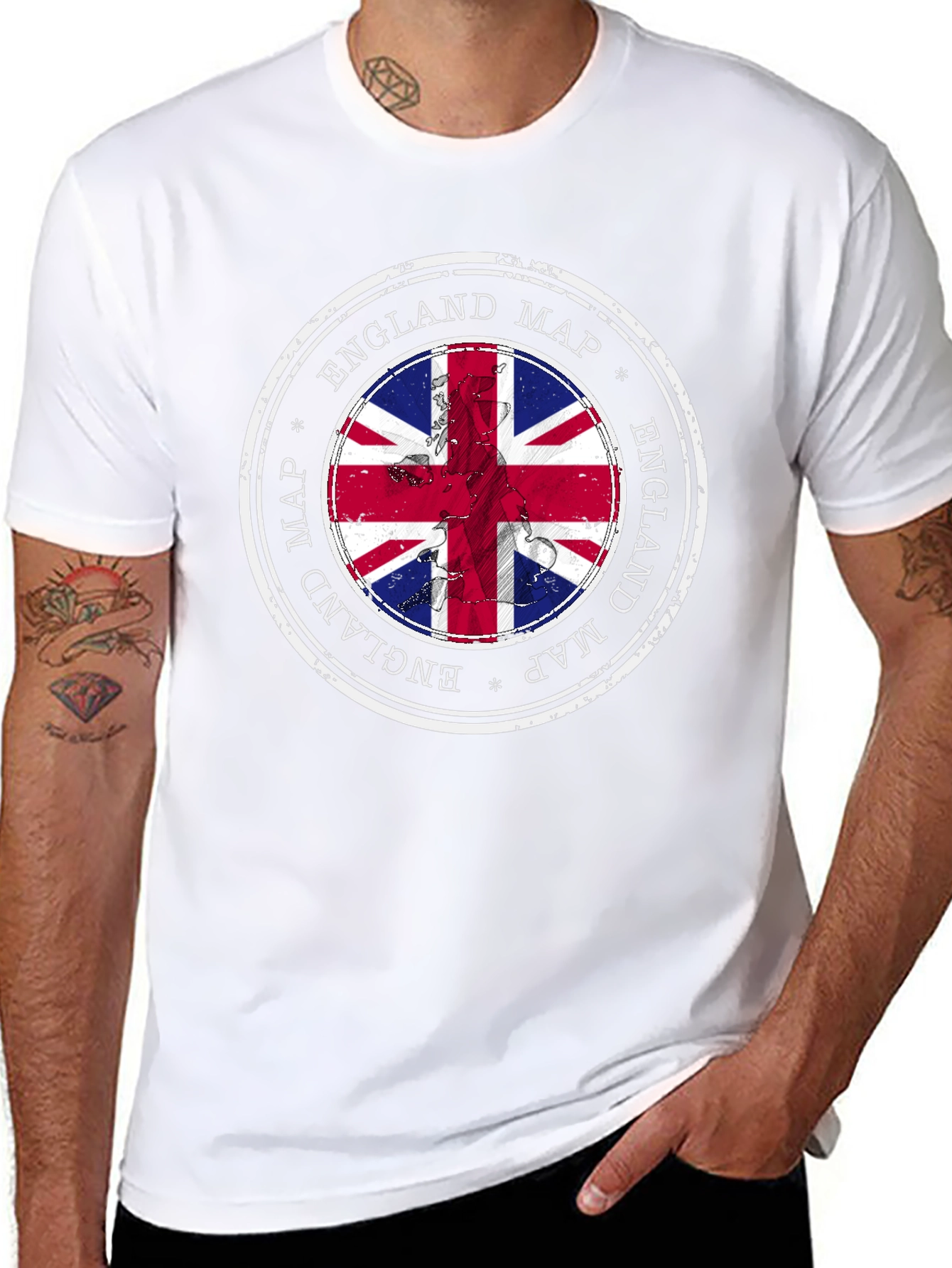 England Map British Flag Black T-Shirt