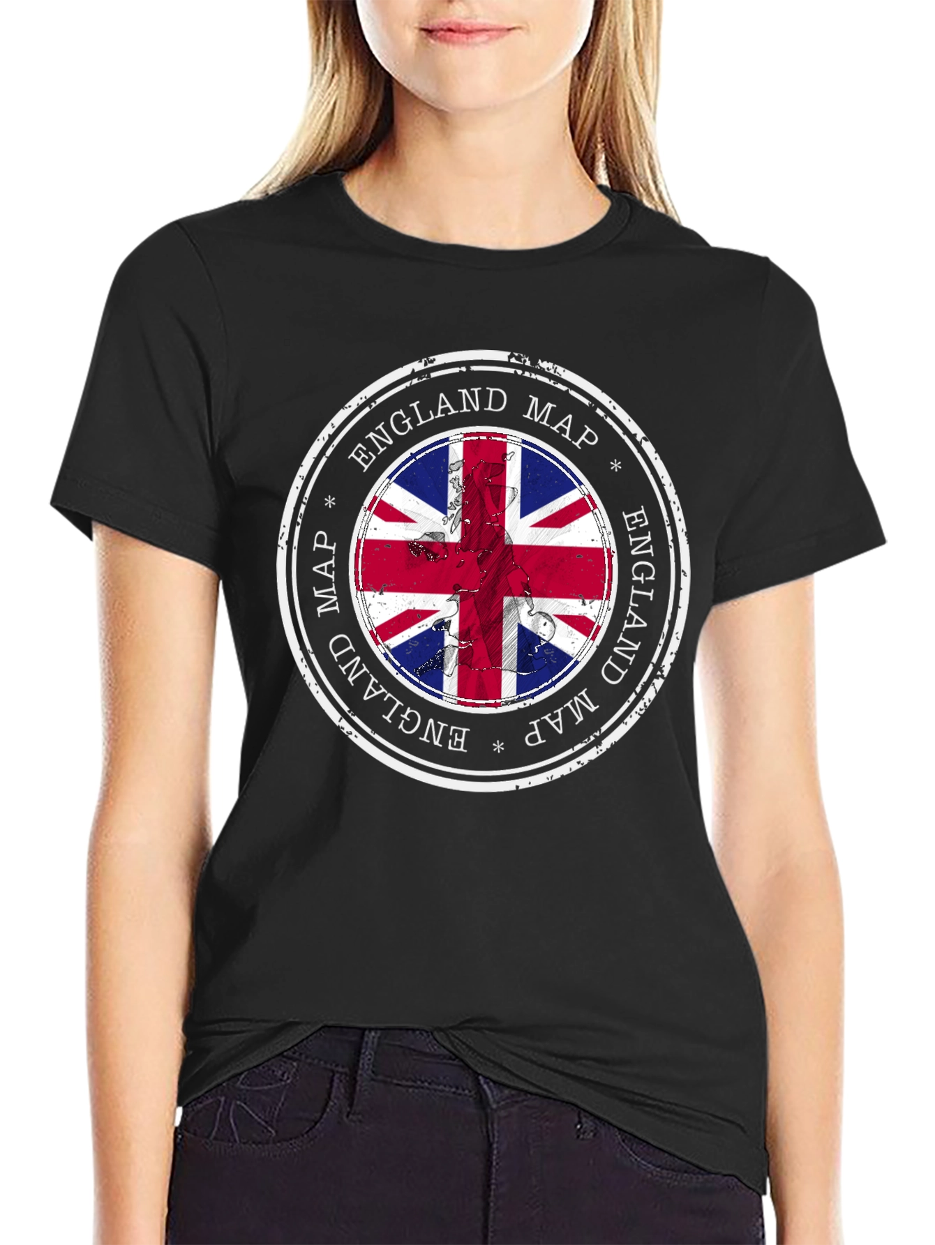 England Map British Flag Black T-Shirt