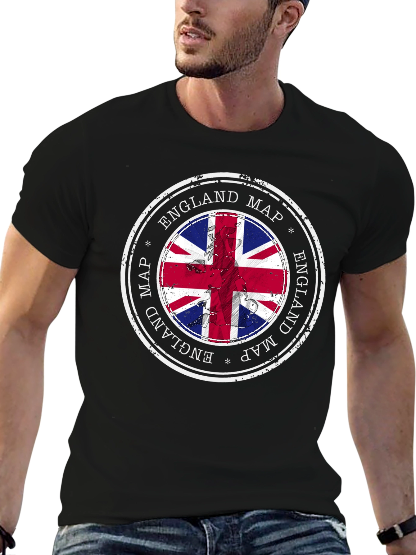 England Map British Flag Black T-Shirt