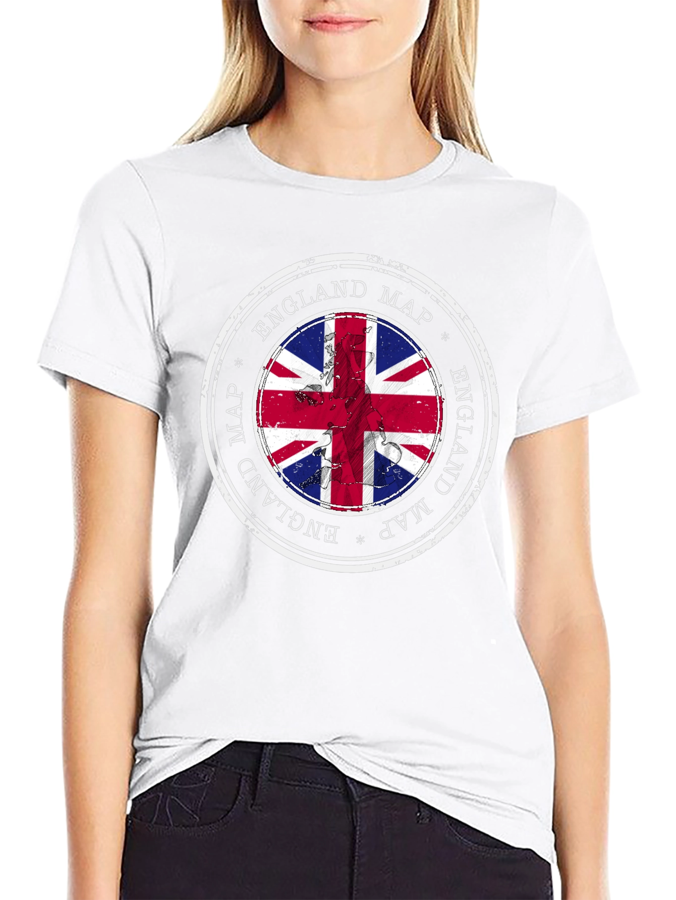 England Map British Flag Black T-Shirt