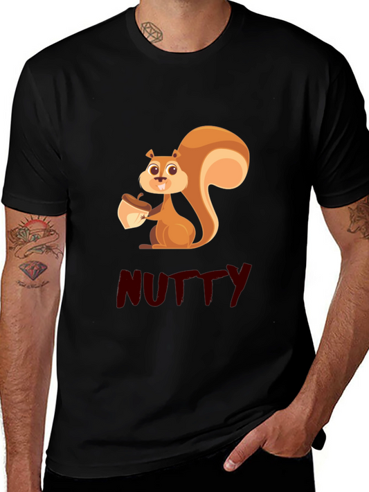 Nutty Squirrel Graphic Tee - Black Cotton T-Shirt
