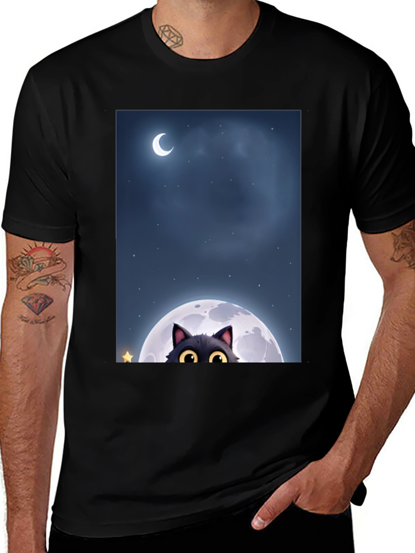 Black Cat Moon Graphic Tee