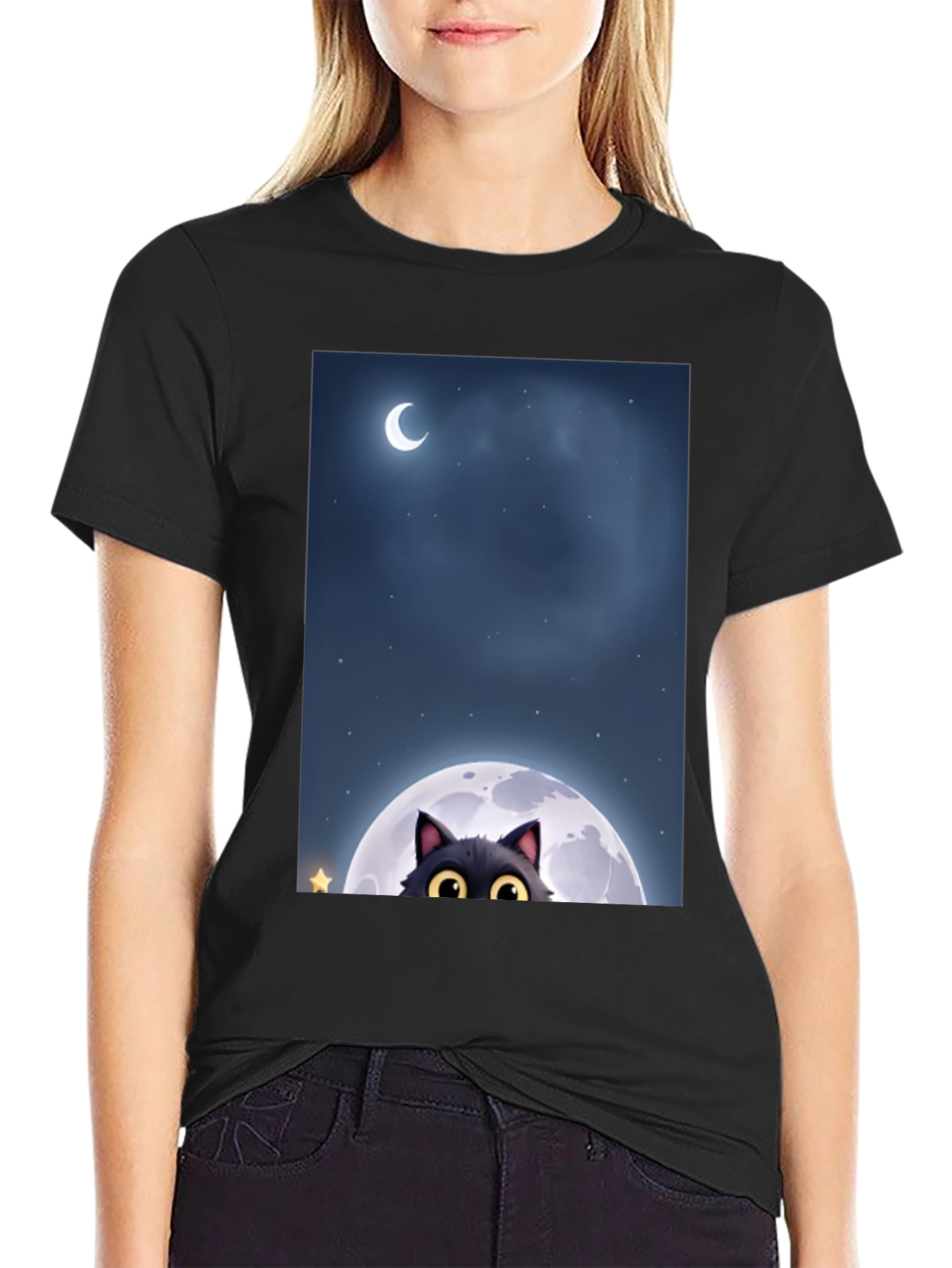 Black Cat Moon Graphic Tee