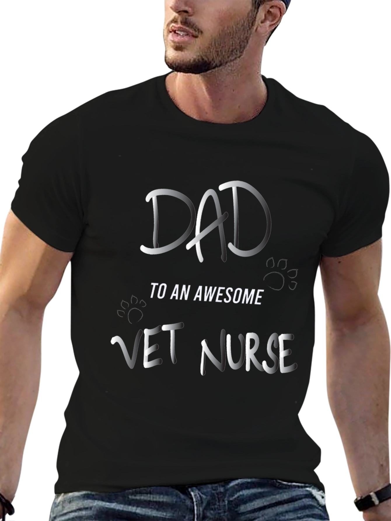 Dad To An Awesome Vet Nurse Black T-Shirt