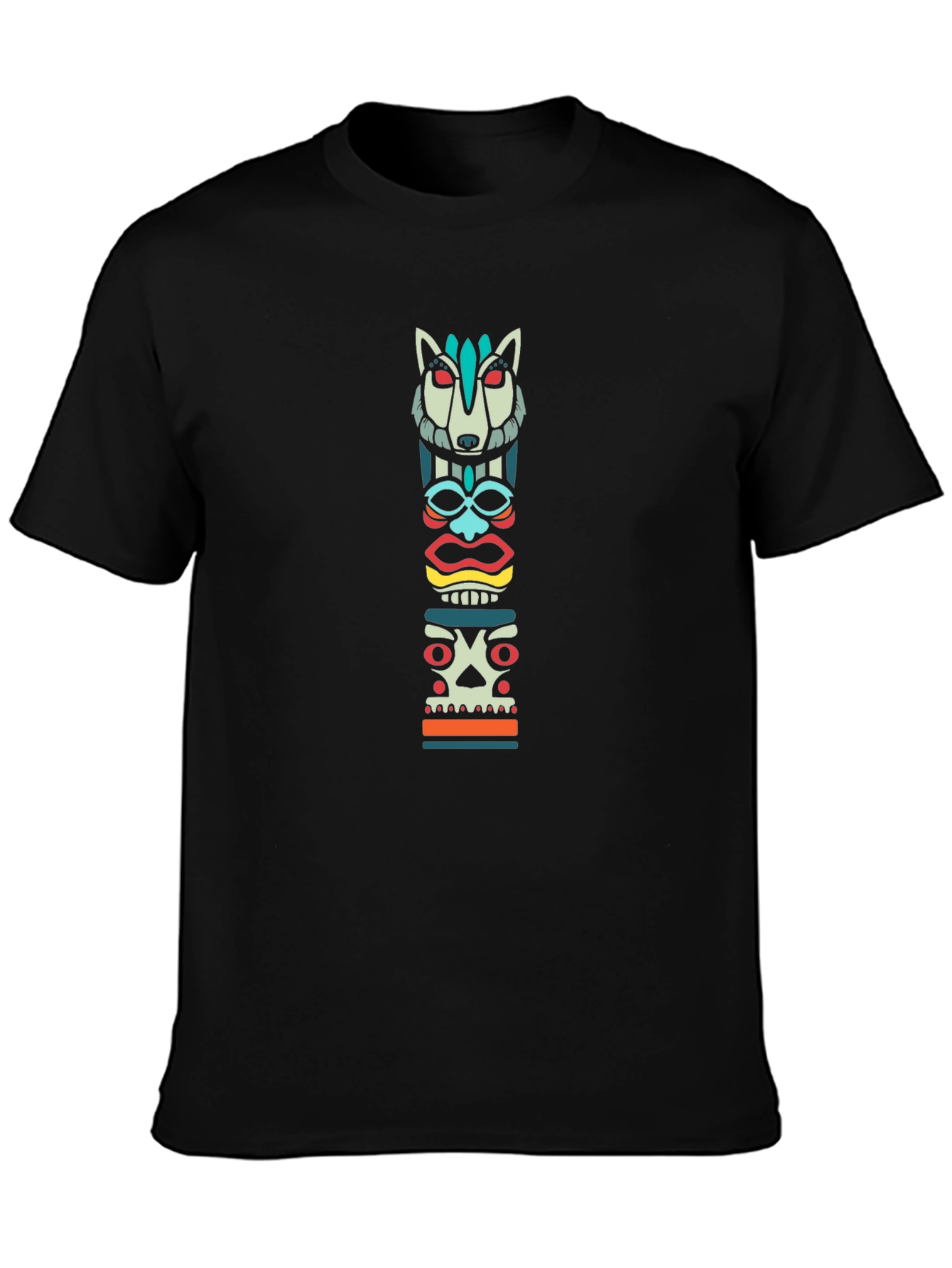 Cool Totem Pole Graphic T-Shirt - Black Cotton Tee