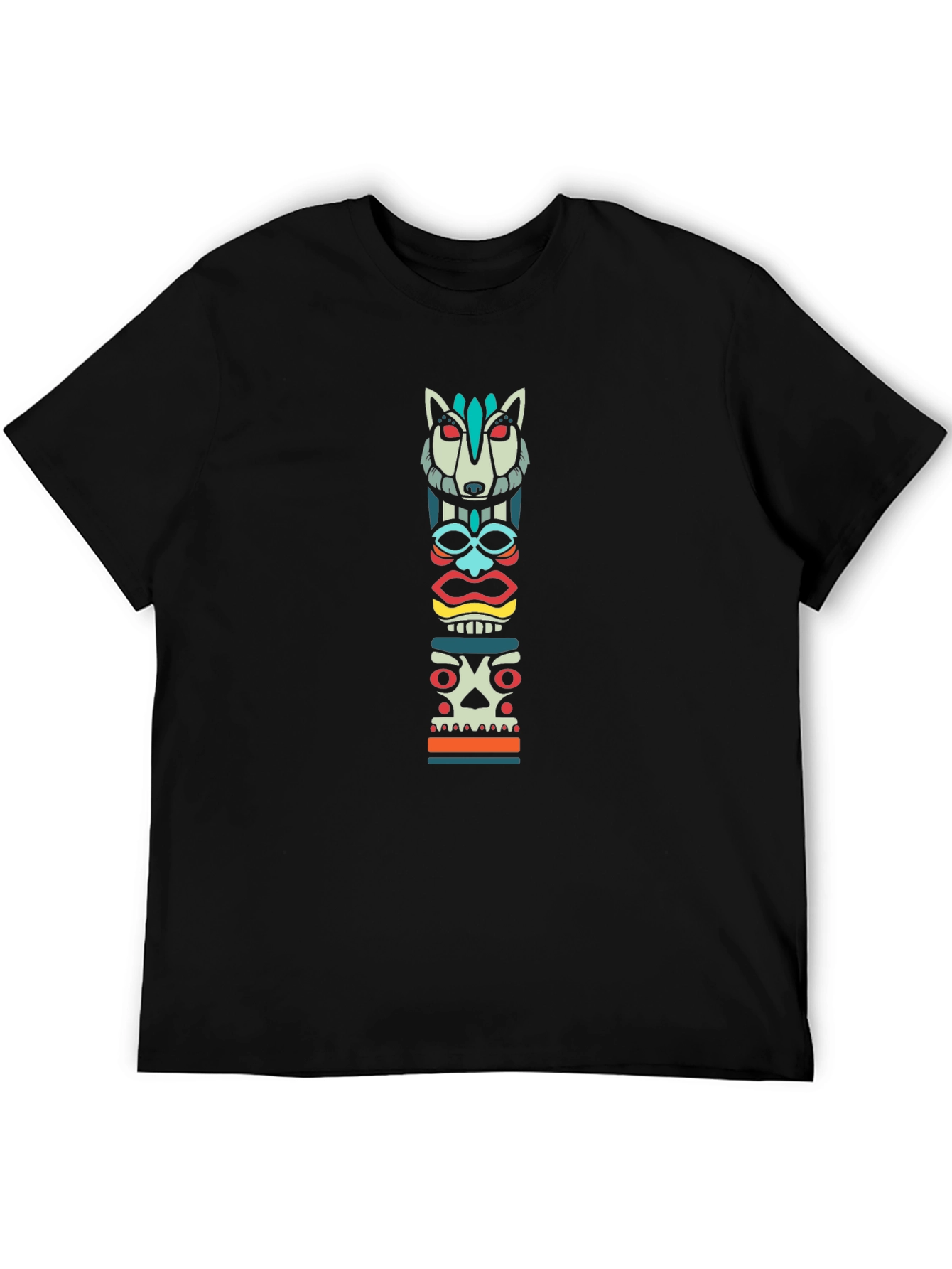 Cool Totem Pole Graphic T-Shirt - Black Cotton Tee