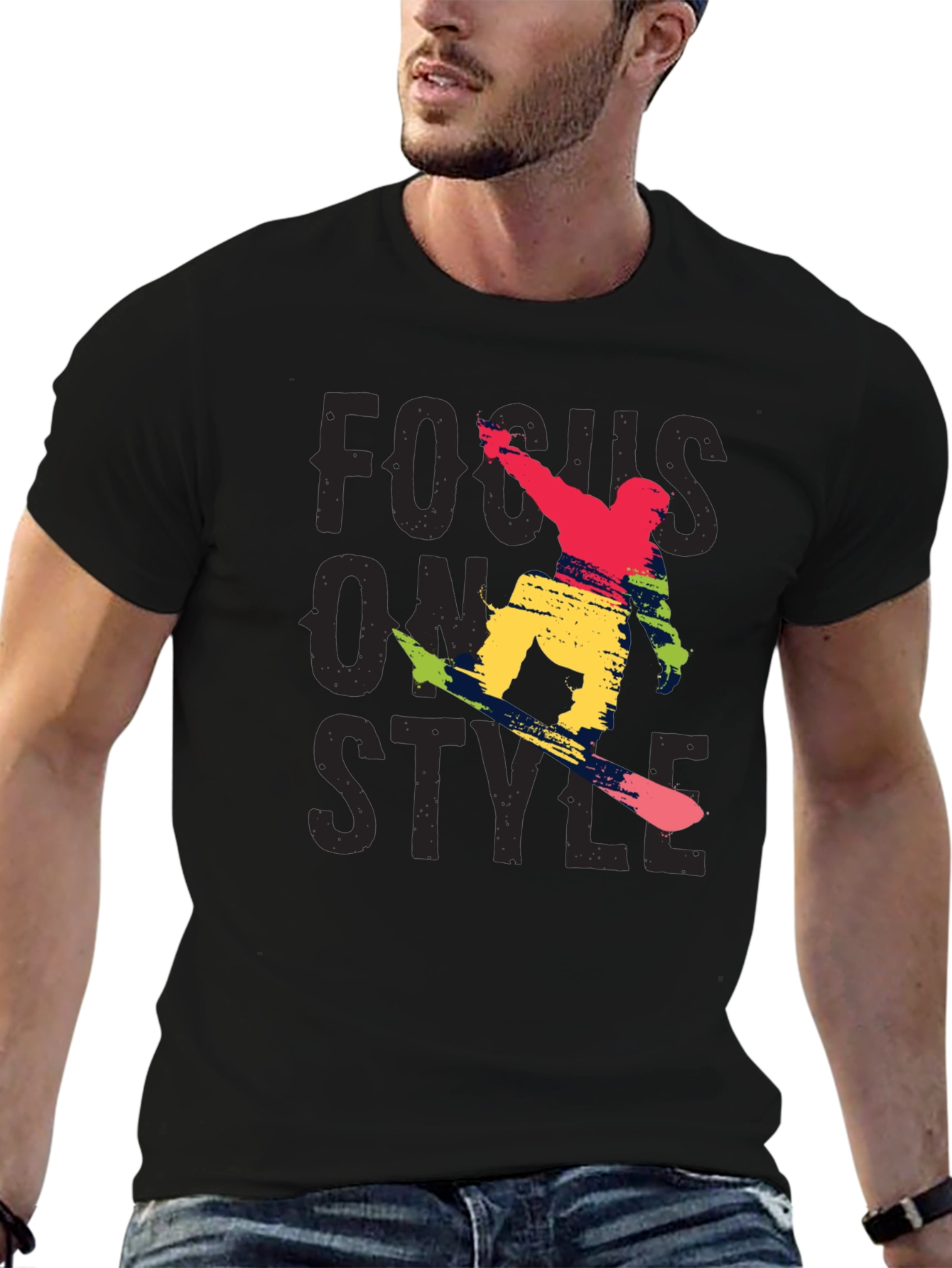 Focus On Style Graphic Tee - Black Cotton T-Shirt