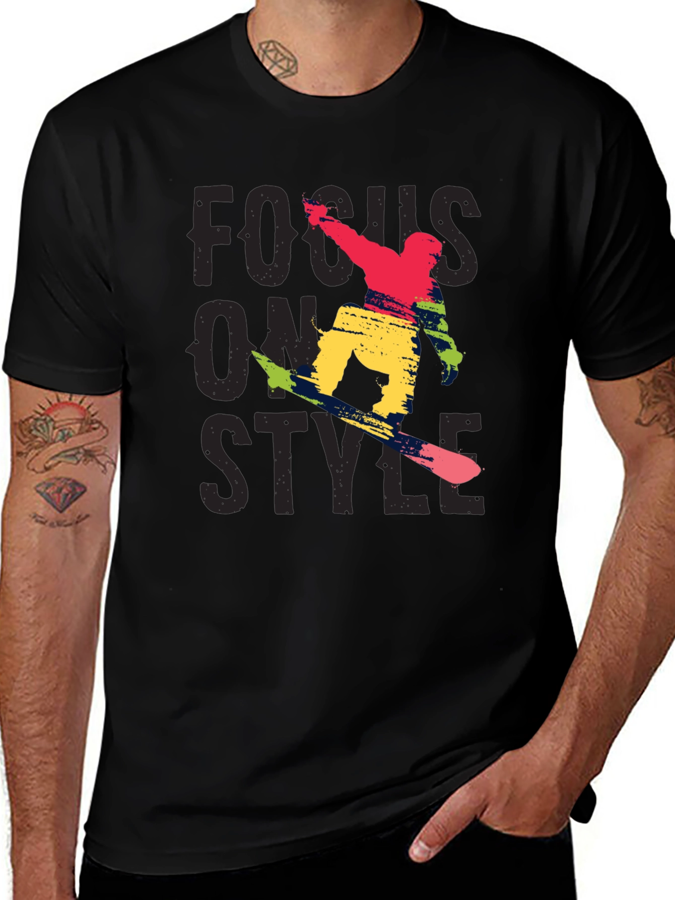 Focus On Style Graphic Tee - Black Cotton T-Shirt