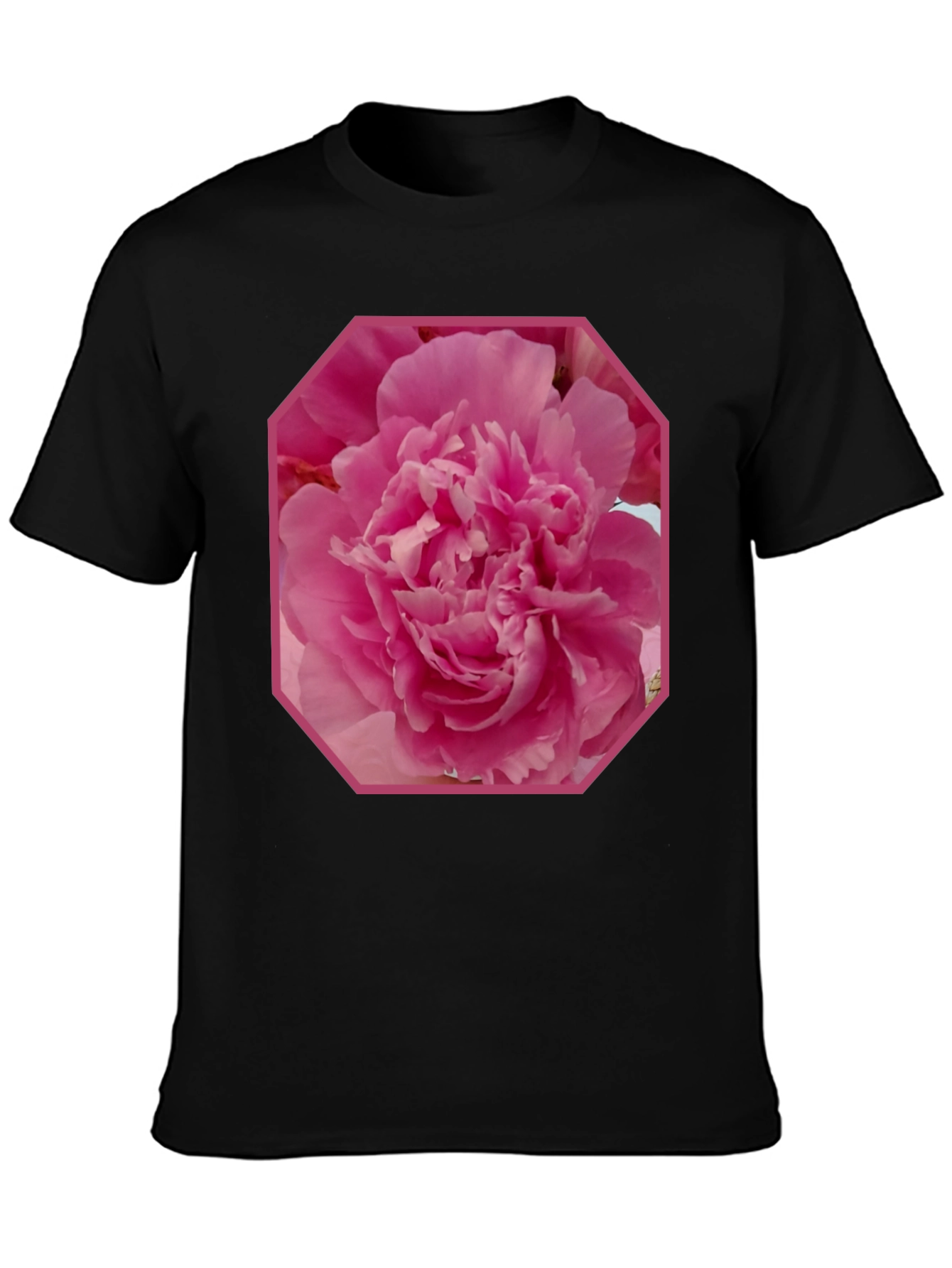 Pink Flower Graphic Tee - Stylish Mens Black T-Shirt