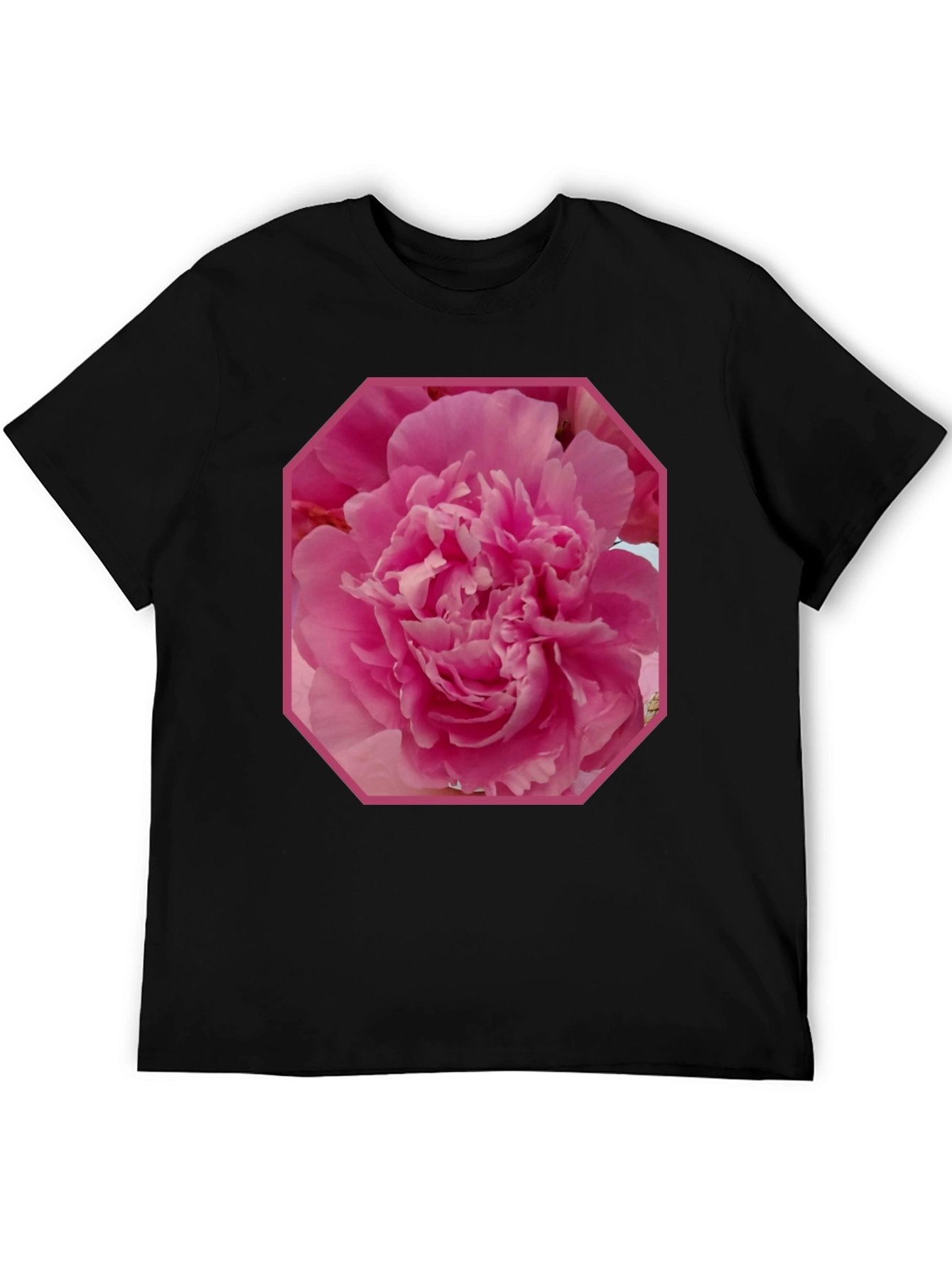 Pink Flower Graphic Tee - Stylish Mens Black T-Shirt