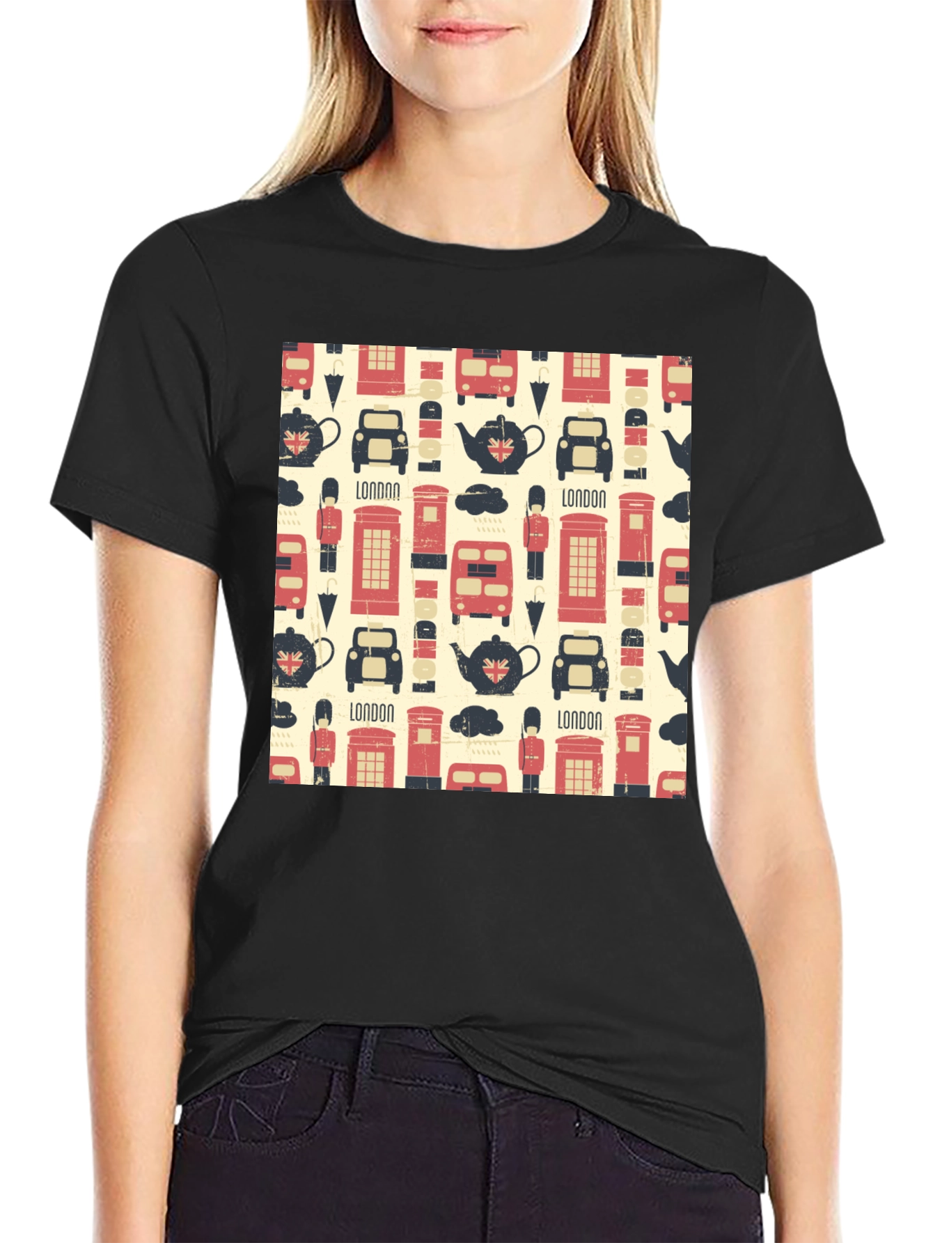 London Pattern Black T-Shirt