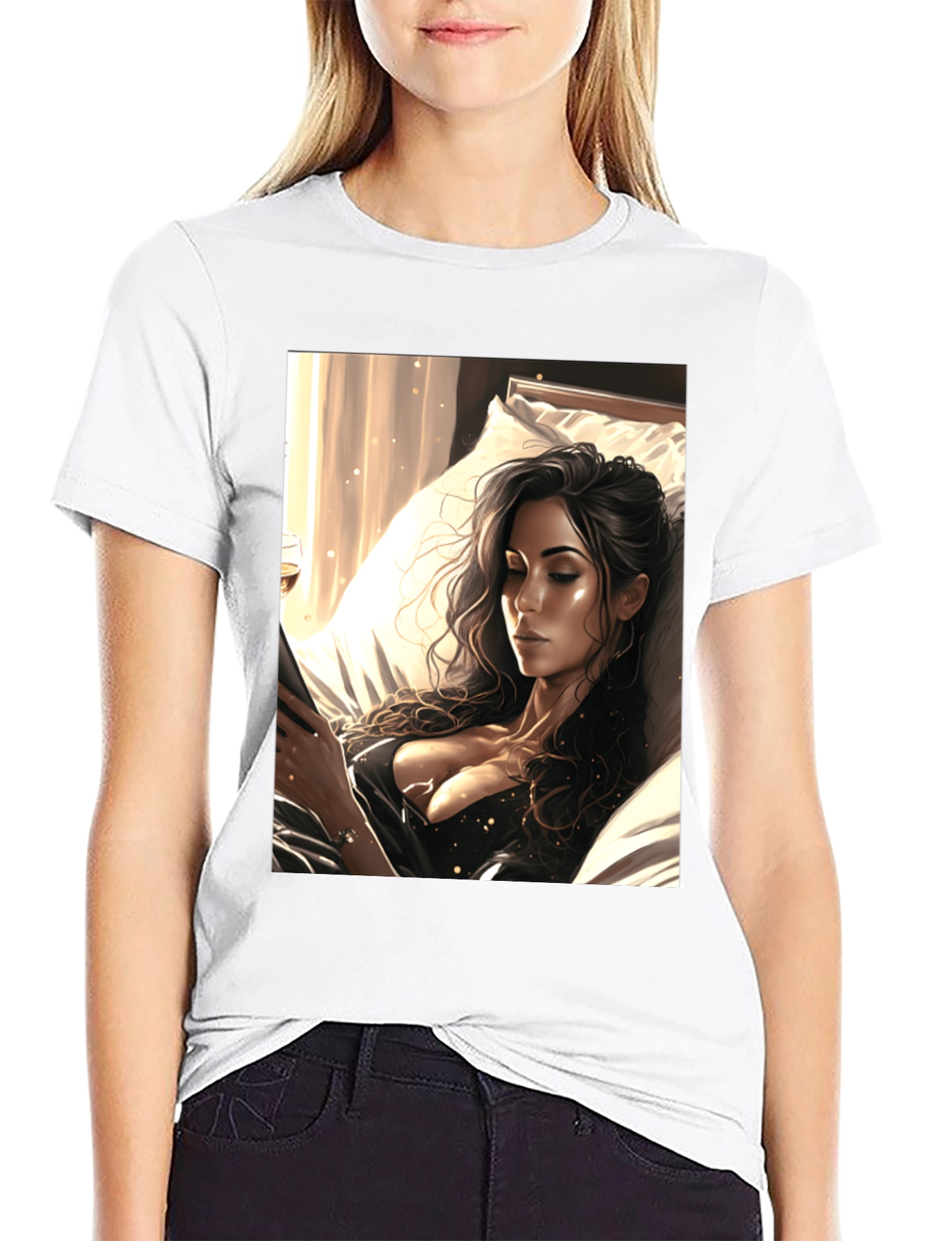 Black T-Shirt with Artistic Woman Design