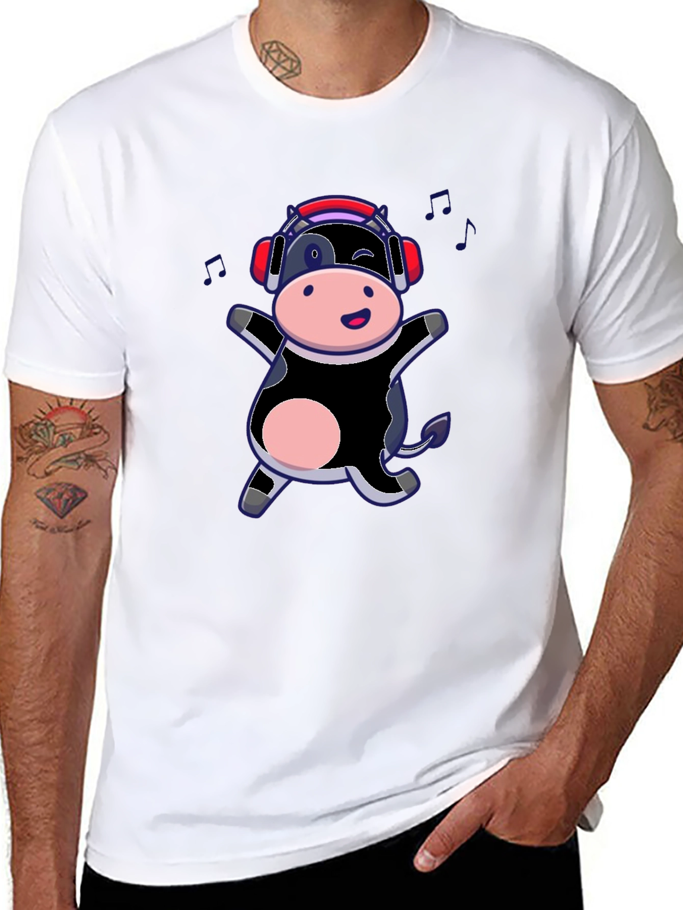 Cow with Headphones Graphic T-Shirt