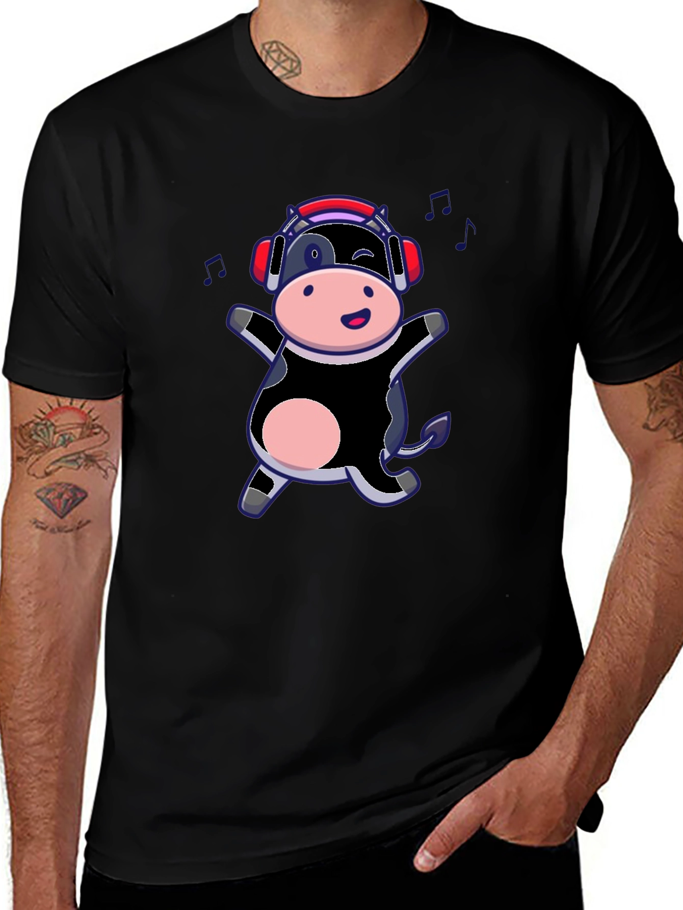 Cow with Headphones Graphic T-Shirt