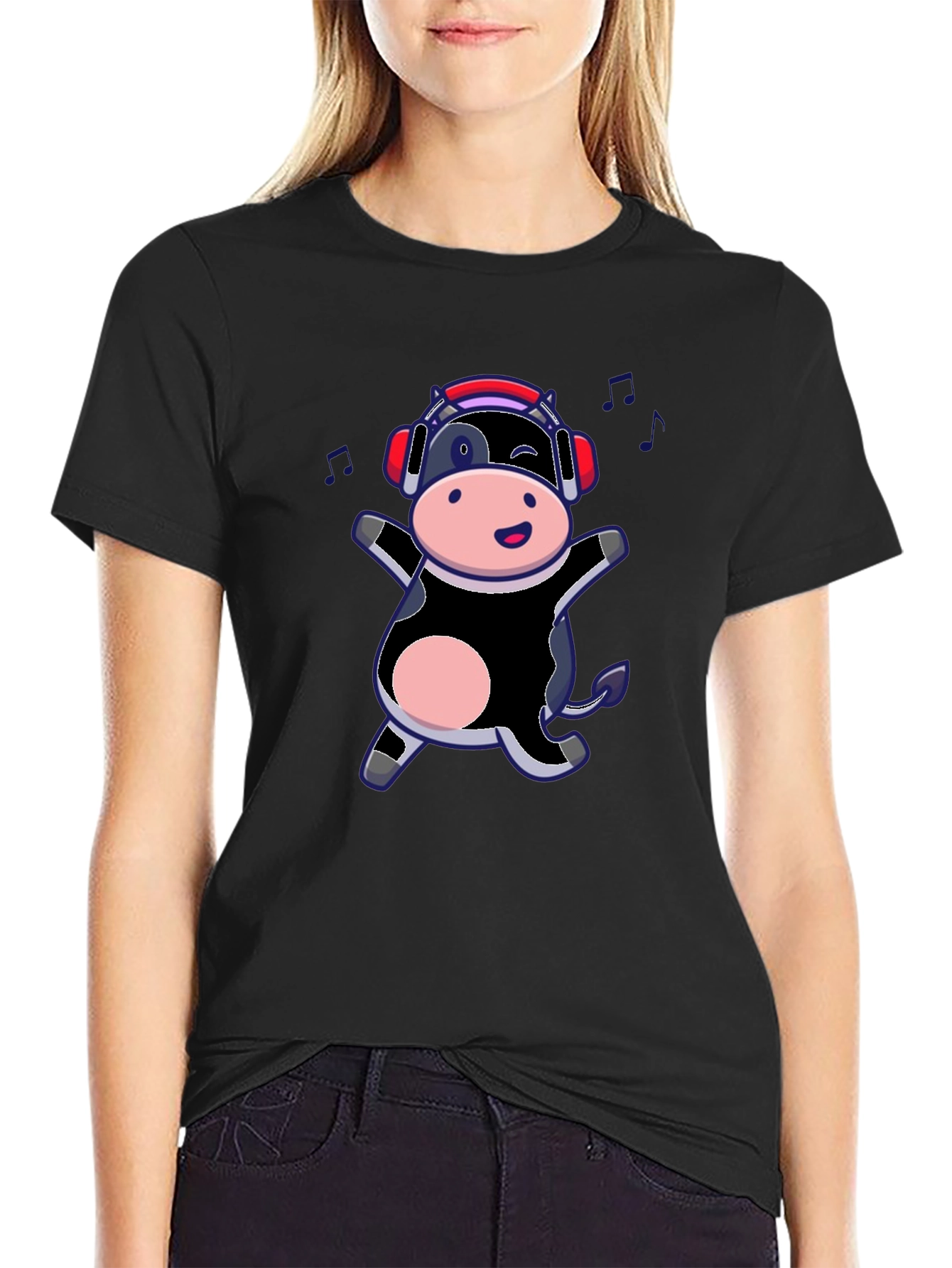 Cow with Headphones Graphic T-Shirt